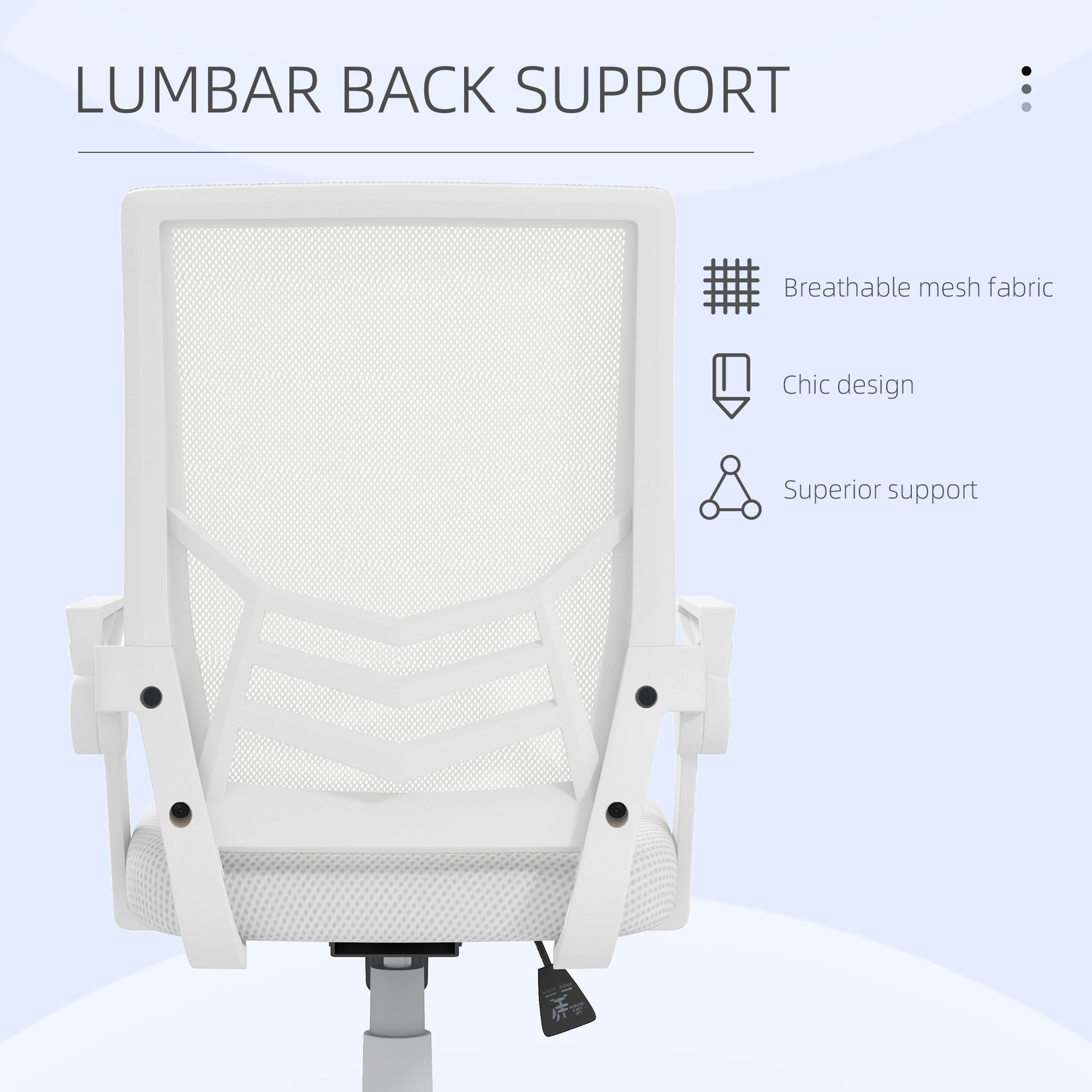 Vinsetto Mesh Office Chair, Computer Desk Chair with Flip-up Armrests, Lumbar Back Support and Swivel Wheels, White - anydaydirect