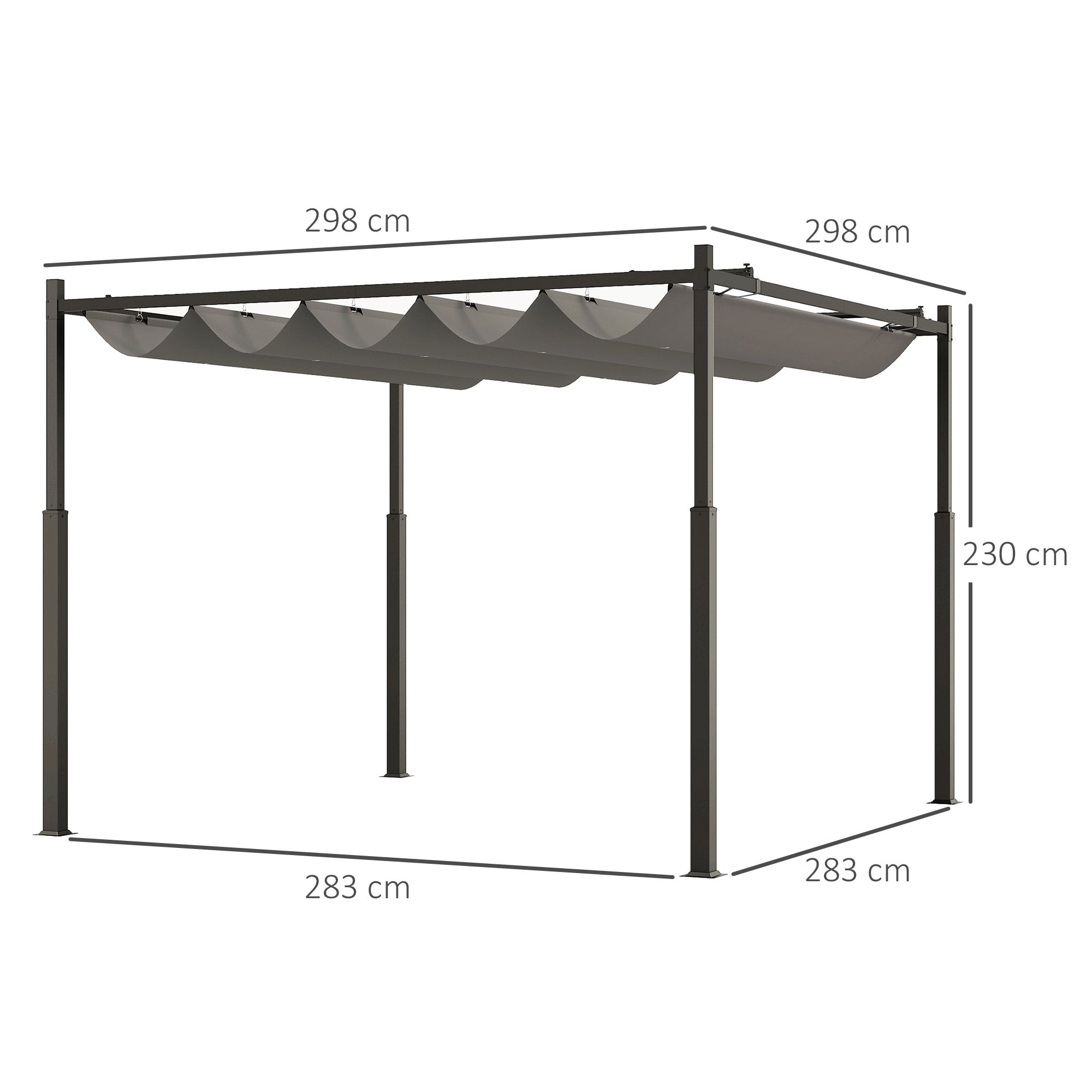 Outsunny 3 x 3(m) Garden Pergola with Retractable Roof and Magnetic Fixture, Outdoor Gazebo Pergola Kit Sun Shade Canopy, UPF30+, 80mm Metal Column, Grey - anydaydirect