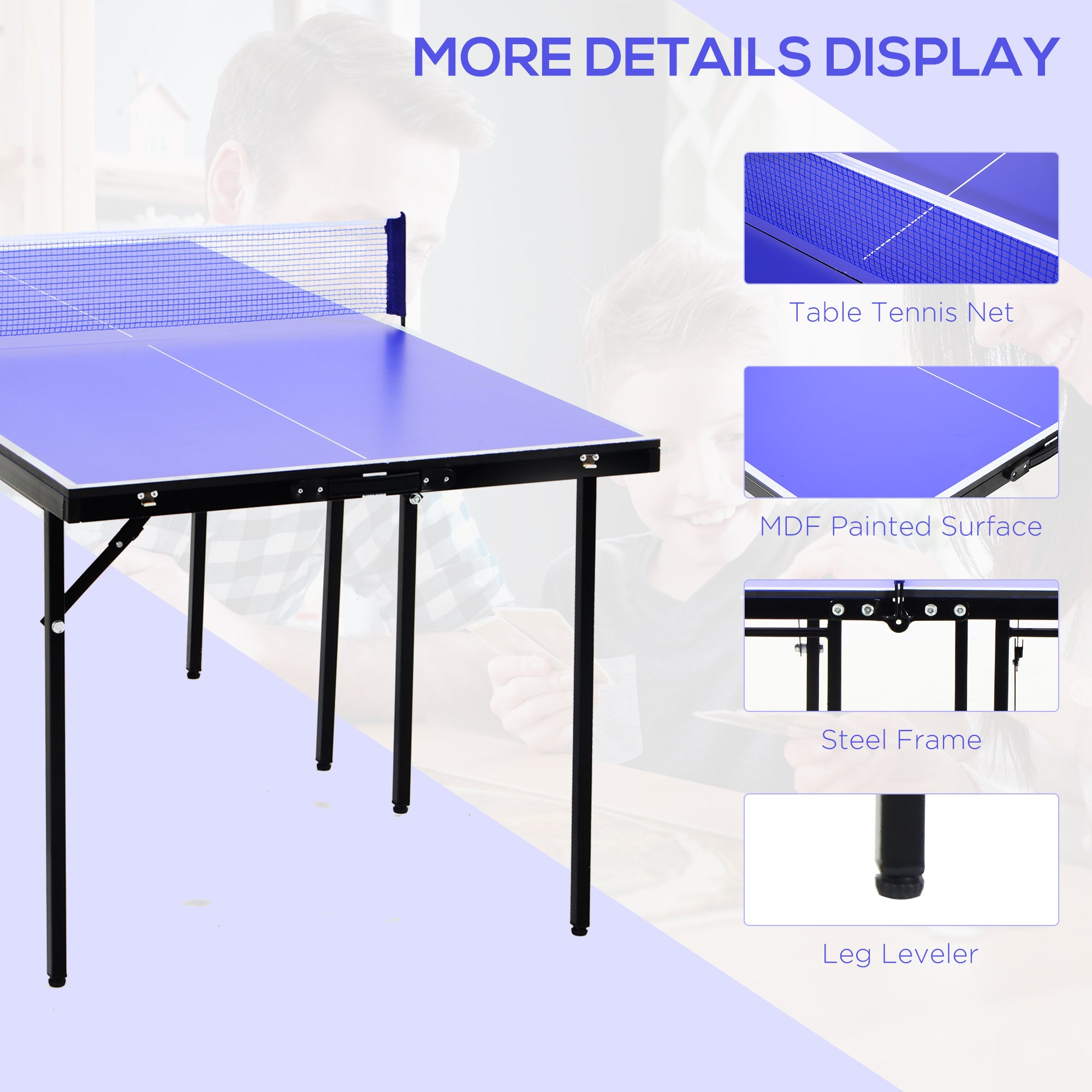 HOMCOM Folding 5ft Mini Compact Table Tennis Top Ping Pong Table Set Professional Net Games Sports Training Play Blue - anydaydirect
