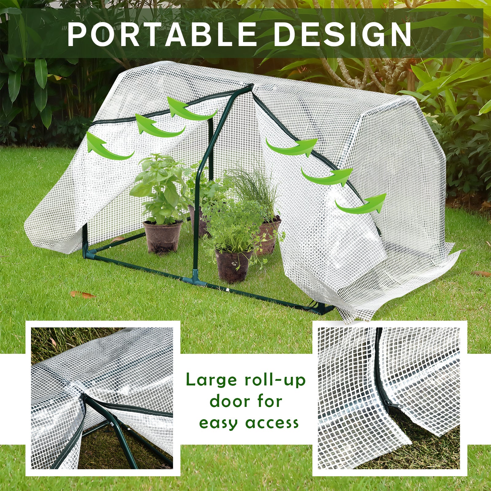 Outsunny Mini Greenhouse Grow House PVC Cover Steel Frame White 99L x 71W x 60H cm - anydaydirect