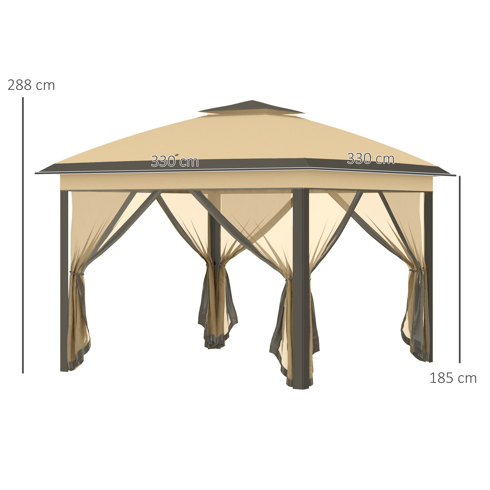 Outsunny 3.3 x 3.3m Pop Up Gazebo, Double Roof Foldable Canopy Tent with Zipped Mesh Sidewalls, Height Adjustable and Carrying Bag, Event Tent for Patio Garden, Beige - anydaydirect