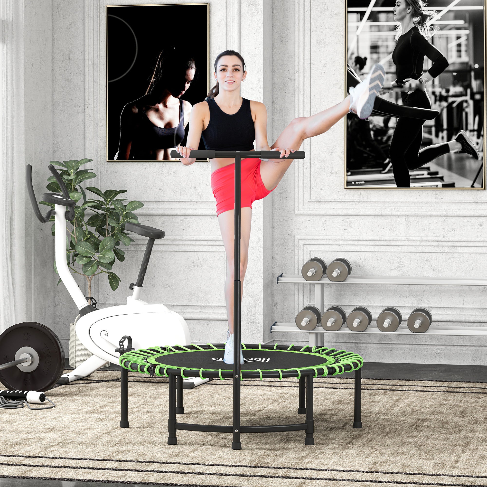 HOMCOM Mini Round Steel Frame Trampoline w/ Adjustable Handle, Green - anydaydirect