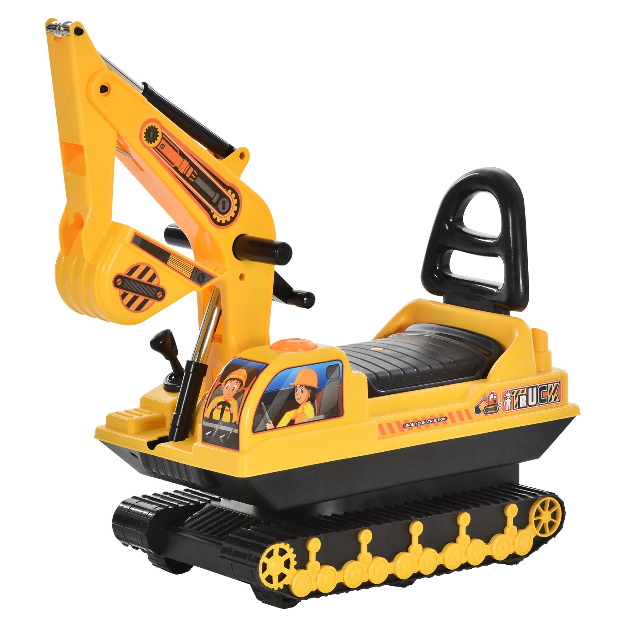 HOMCOM Kids Ride On Digger Excavator Toy Tractors Walker Toddler Truck Basket Storage For Boys Girls 3 Years Old Yellow NO POWER - anydaydirect