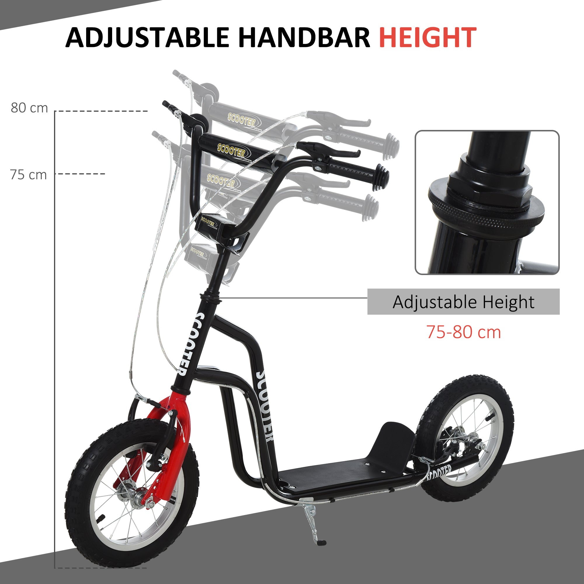 HOMCOM Kids Steel Height Adjustable Kick Scooter Black/Red - anydaydirect