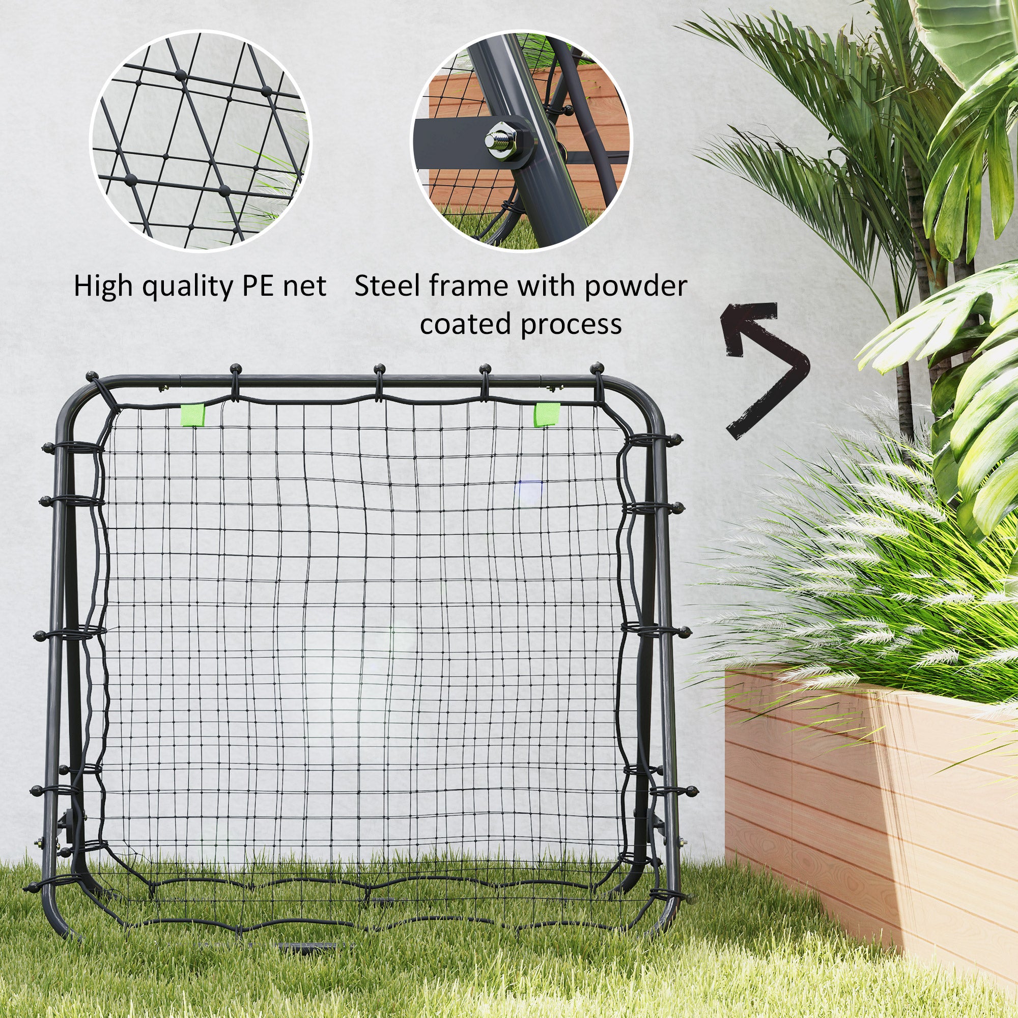 HOMCOM Double Sided Football Rebounder Net, Football Rebound Goal with Five Adjustable Angles, Black - anydaydirect