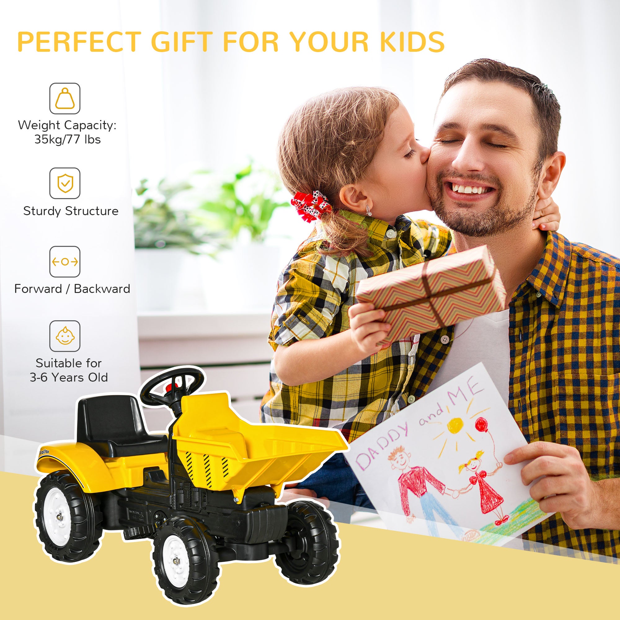 HOMCOM Kids Ride on Tractor No Power Pedal Go Kart with Manual Control Bucket for 3-6 Years Old - anydaydirect