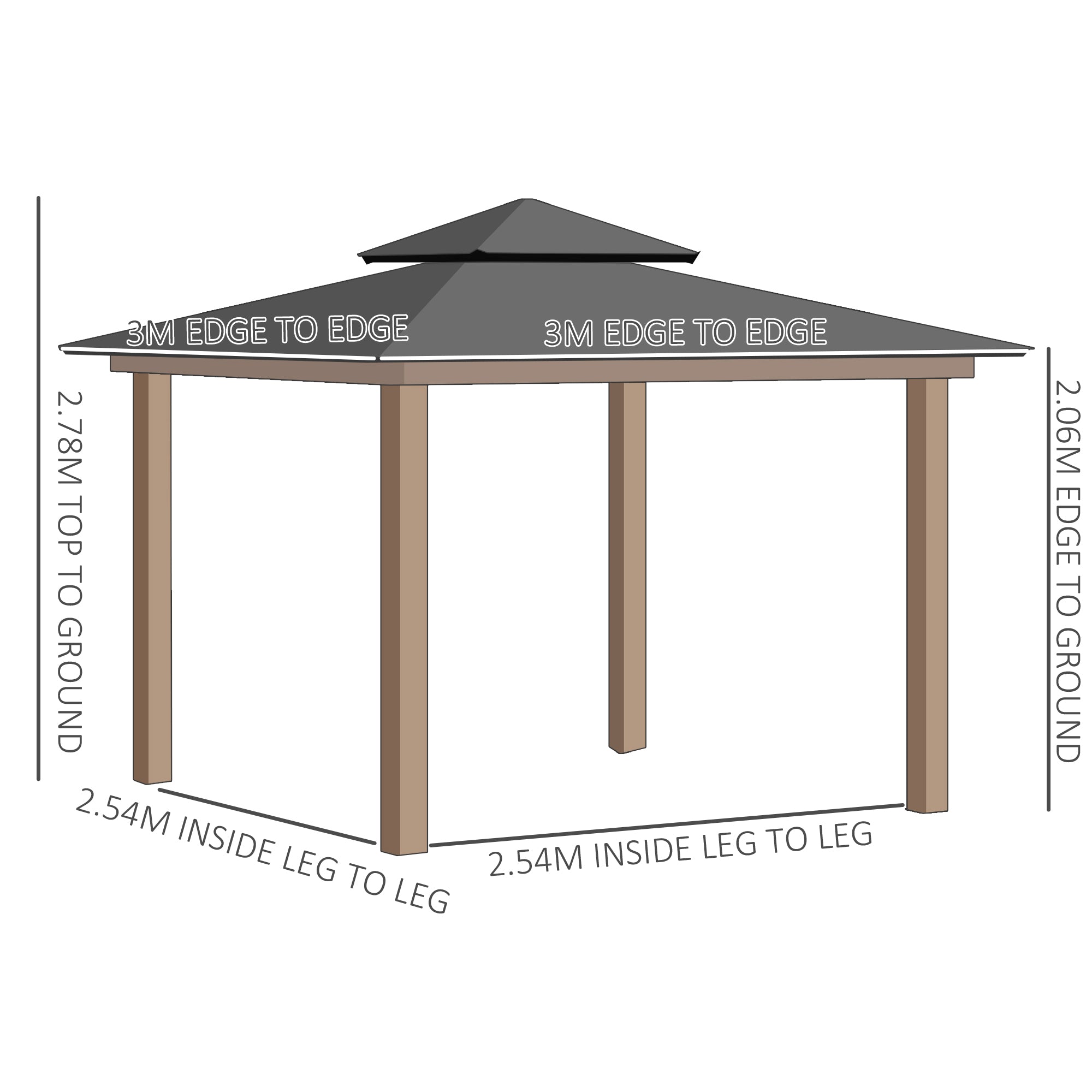 Outsunny 3 x 3 (m) Outdoor Polycarbonate Gazebo, Double Roof Hard Top Gazebo with Galvanised Steel Frame, Nettings & Curtains for Garden, Lawn, Patio and Deck, Khaki - anydaydirect