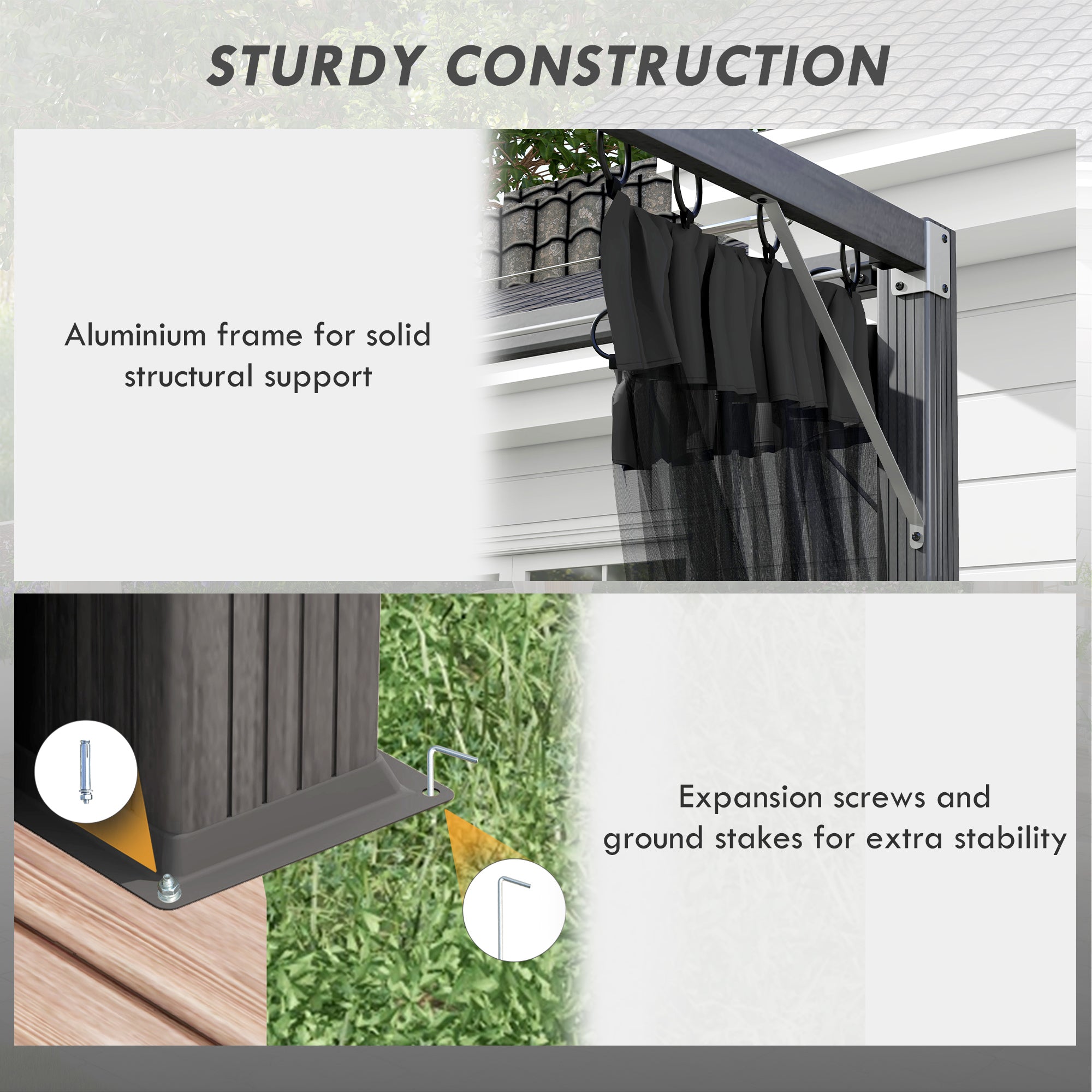 Outsunny 3 x 3m Aluminium Frame Pergola, with Retractable Roof - Dark Grey - anydaydirect