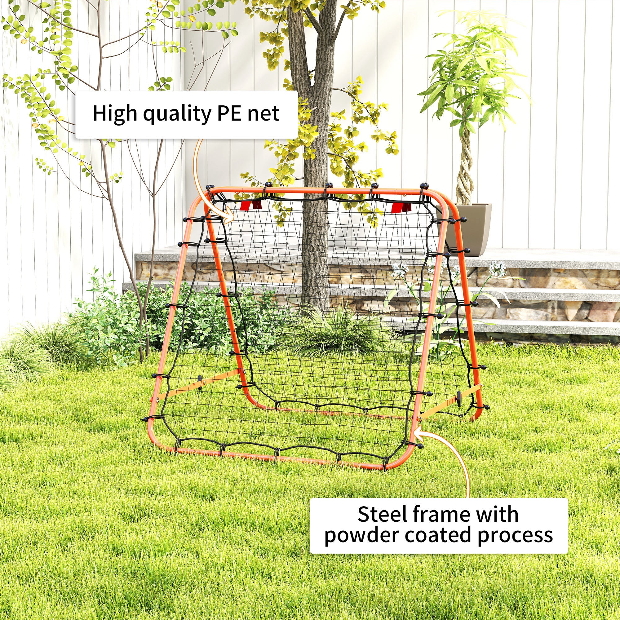 HOMCOM Double Sided Football Rebounder Net, Football Rebound Goal with Five Adjustable Angles, Orange - anydaydirect