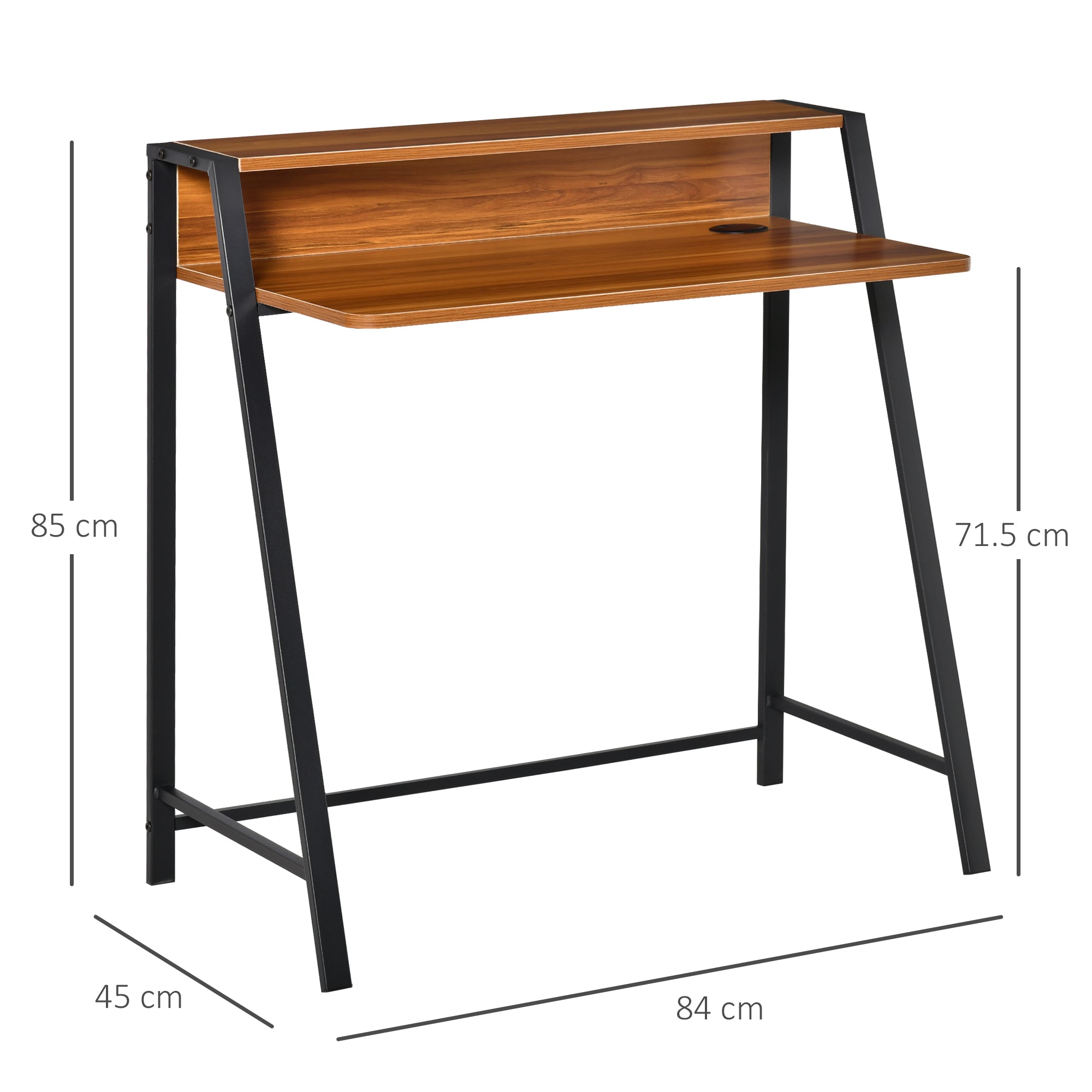 HOMCOM Writing Desk Computer Table Home Office PC Laptop Workstation Storage Shelf 84L x 45W cm Walnut - anydaydirect