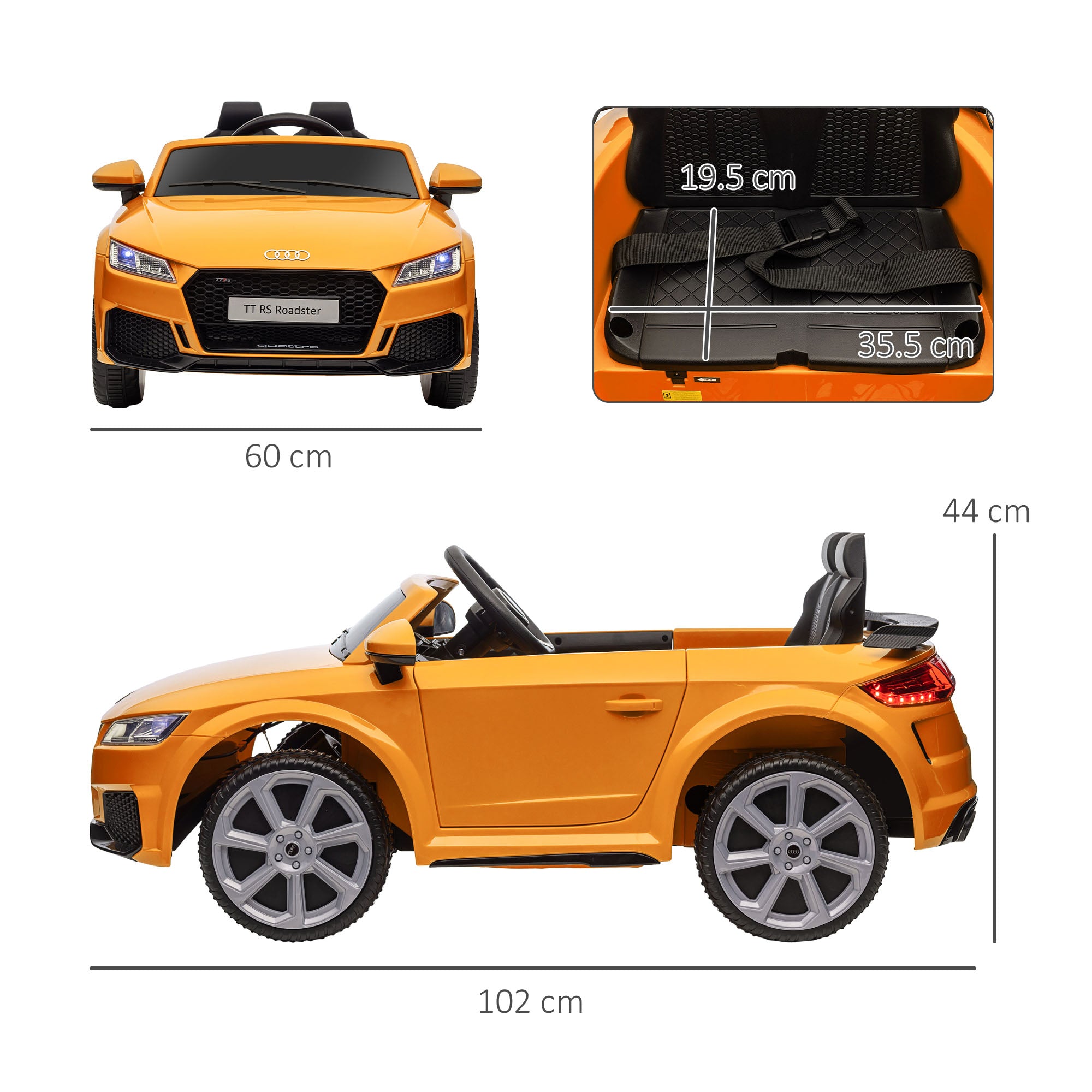HOMCOM Kids Licensed Audi TT RS Ride-On Car 12V Battery w/ Remote Suspension Headlights and MP3 Player 3km/h Yellow - anydaydirect