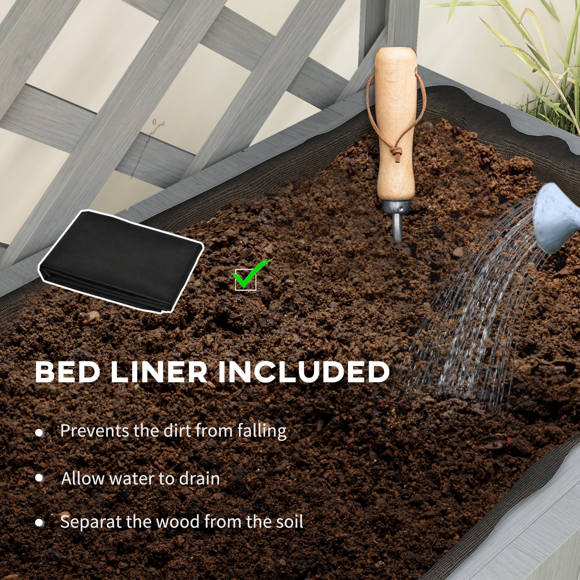 Outsunny 52L Wooden Planter, with Trellis and Shelves - Grey - anydaydirect