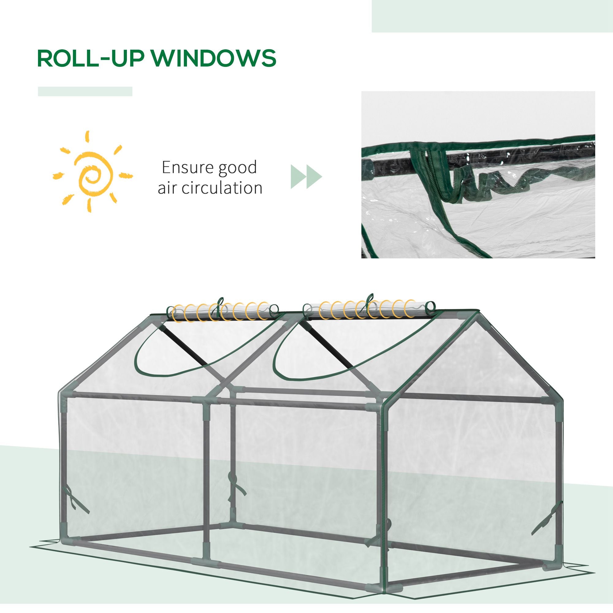 Outsunny Mini Greenhouse Portable Flower Planter Vegetable Grow House for Garden Backyard with Zipped Windows, 120 x 60 x 60 cm, Clear - anydaydirect