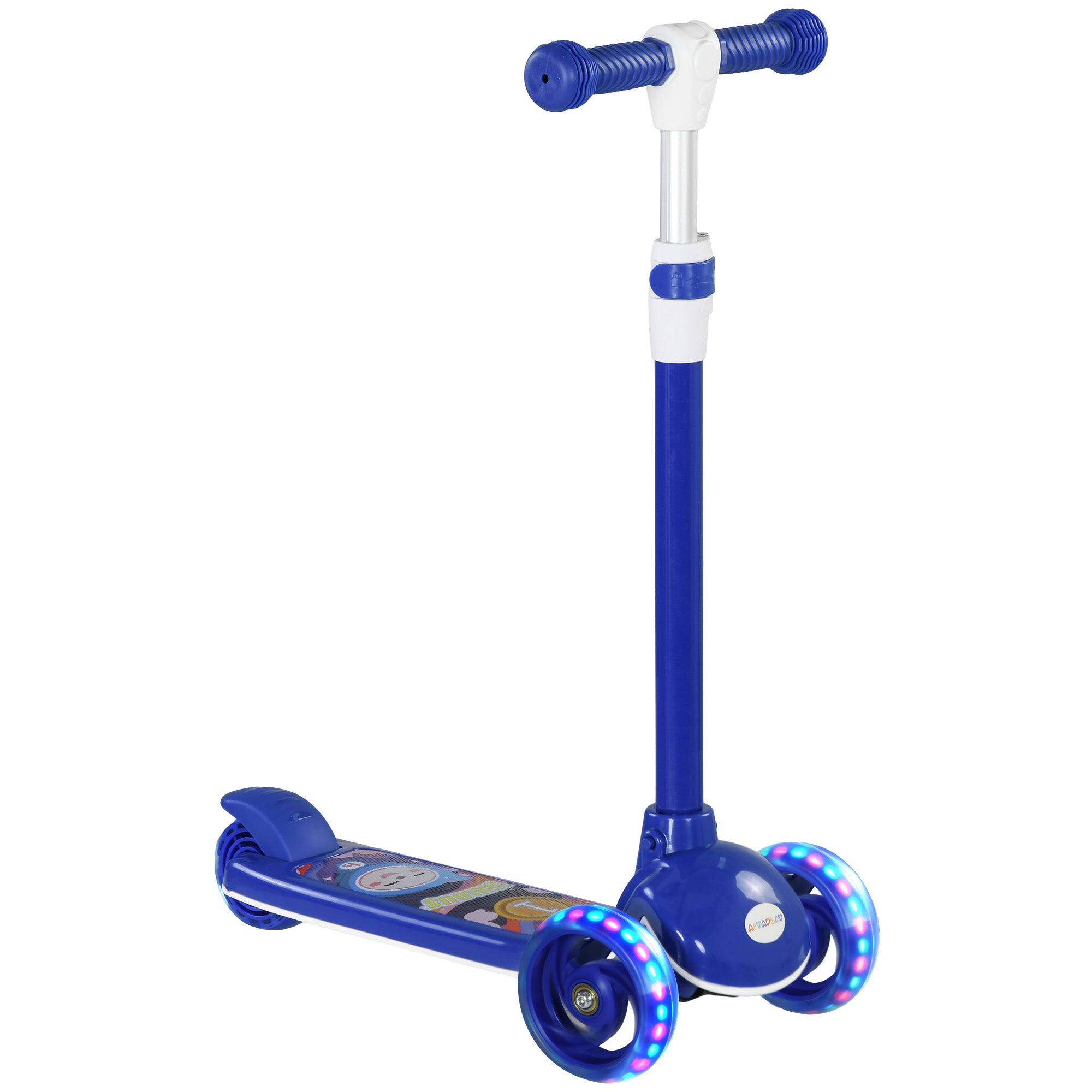 AIYAPLAY Kids 3 Wheel Scooter for 2-6 Years Old w/ Adjustable Height, LED Light, TPE Handlebar, Blue - anydaydirect