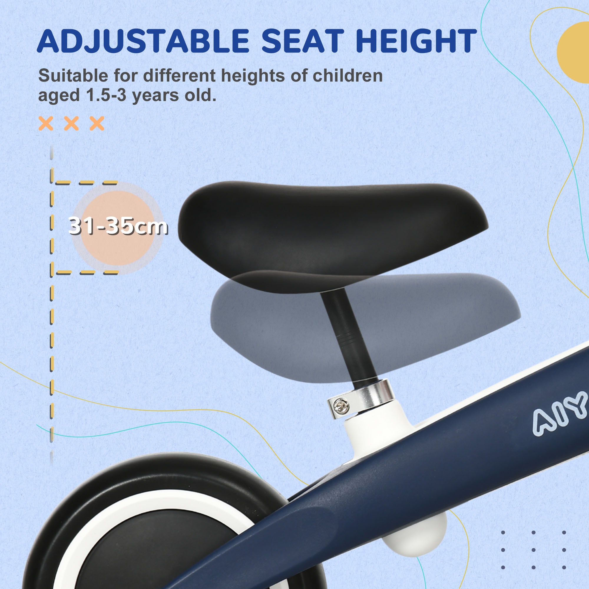 AIYAPLAY Toddler Balance Bike, Adjustable Seat for Ages 1.5-3, Lightweight Design, Sky Blue - anydaydirect