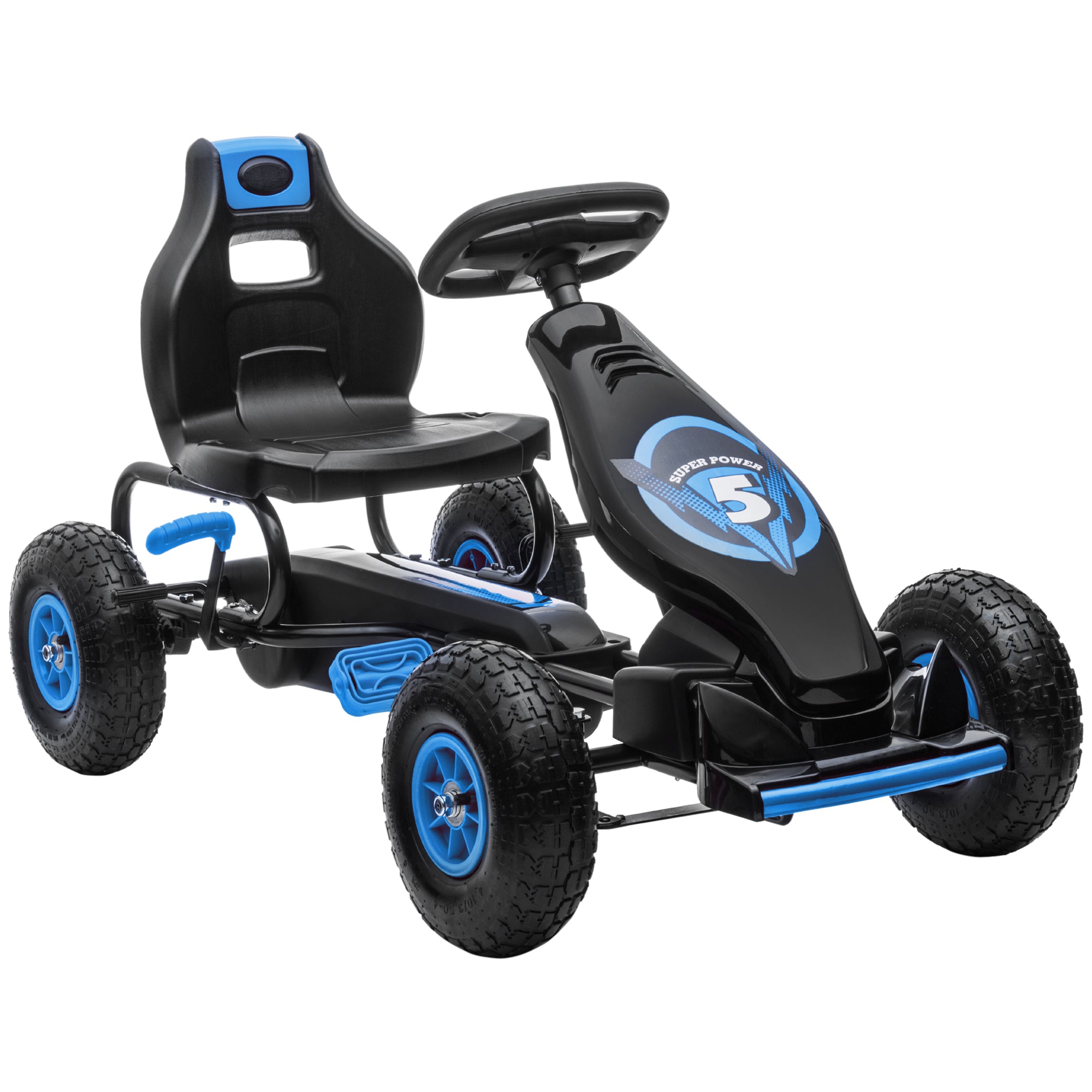HOMCOM Kids Pedal Go Kart, with Adjustable Seat, Inflatable Tyres - Blue - anydaydirect