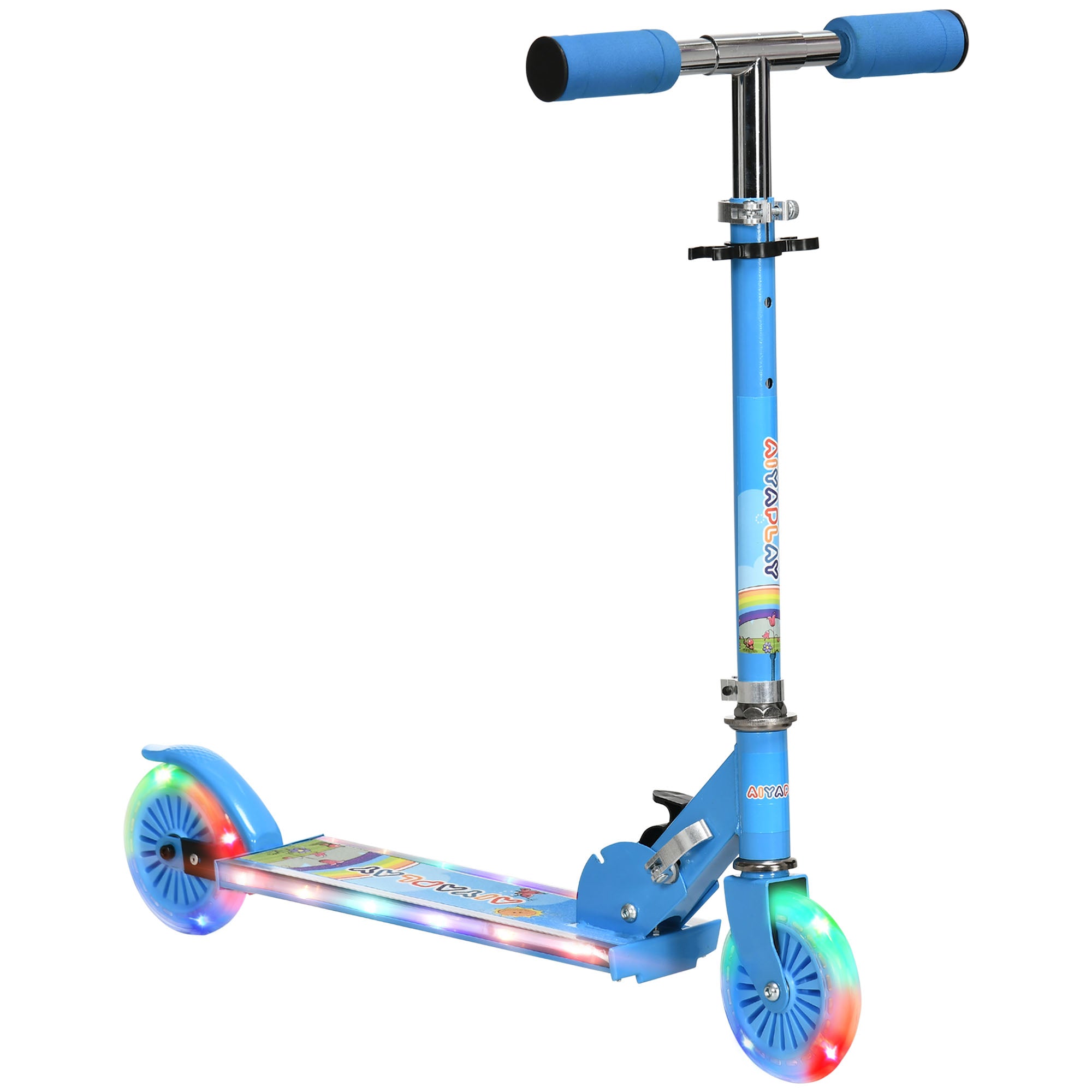 HOMCOM Kids Scooter with Lighting and Music Features, Adjustable Height, Foldable Design for Easy Storage, for 3-7 Years, Blue - anydaydirect