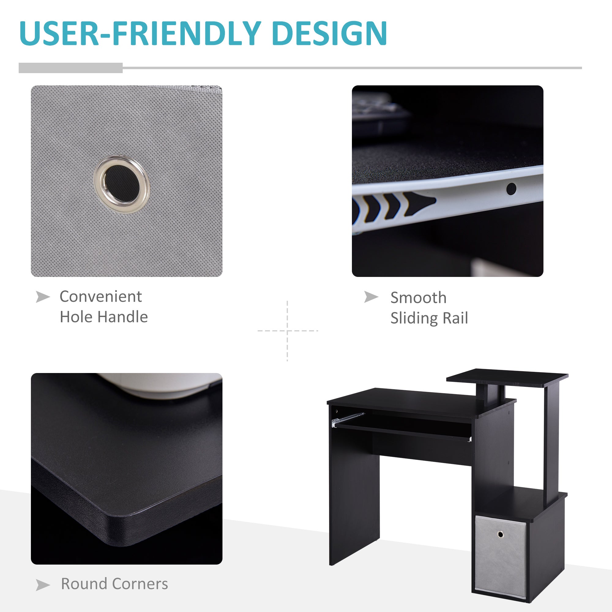 HOMCOM Computer Desk with Sliding Keyboard Tray Storage Drawer Shelf Home Office Workstation Black - anydaydirect