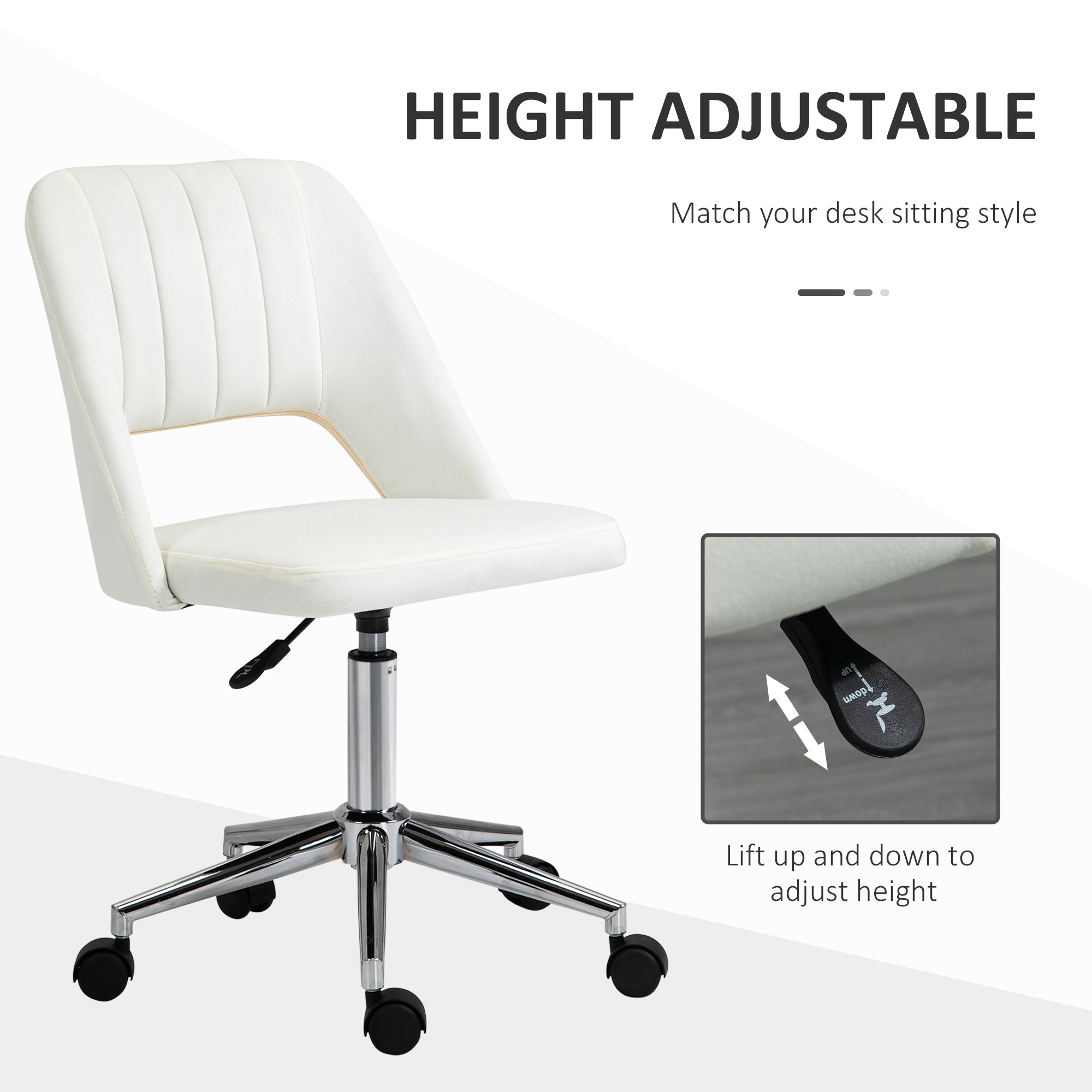 Vinsetto Armless Velvet-Feel Office Chair - Cream White - anydaydirect