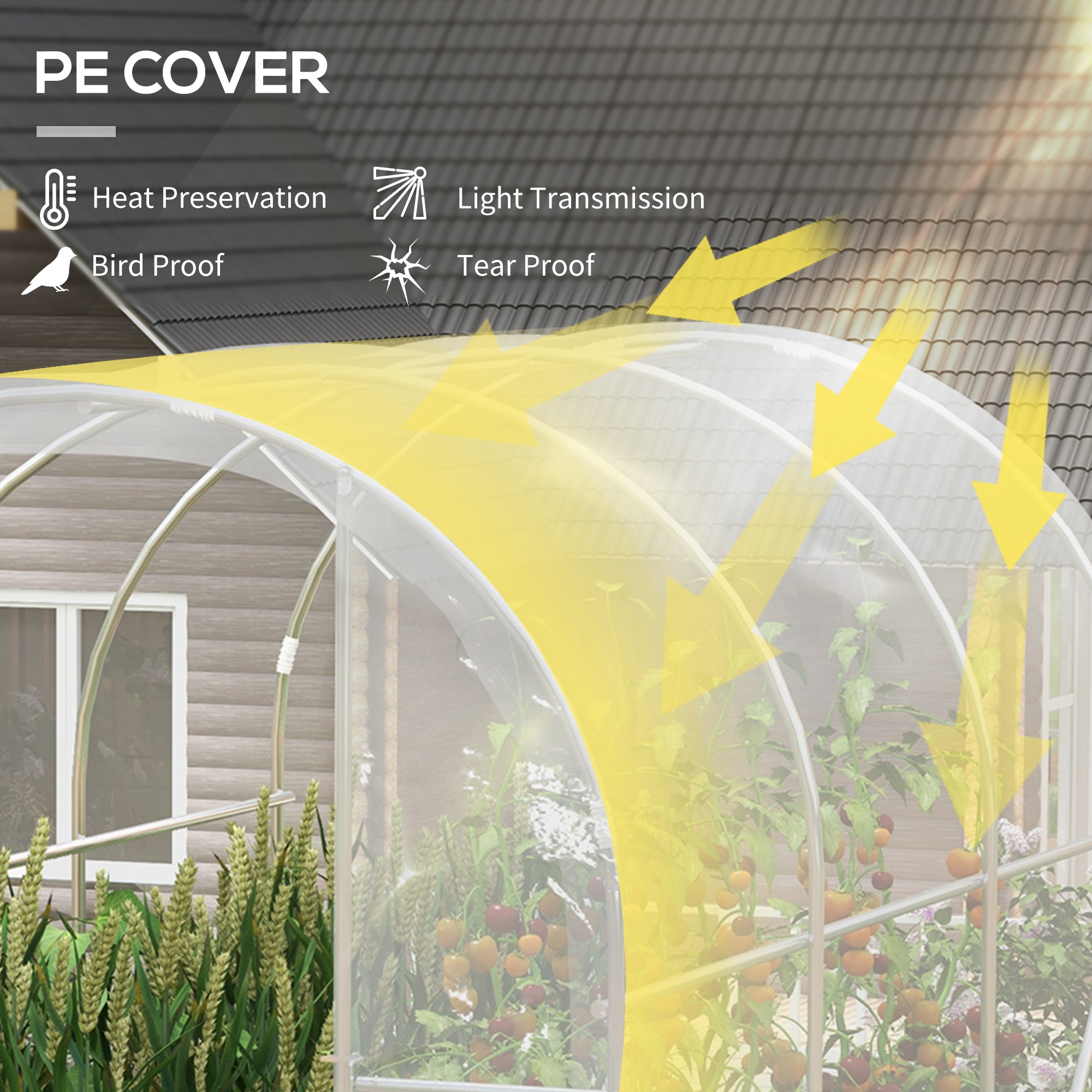 Outsunny Polytunnel Greenhouse Walk-in Grow House with PE Cover, Door and Galvanised Steel Frame, 3 x 2 x 2m, Clear - anydaydirect