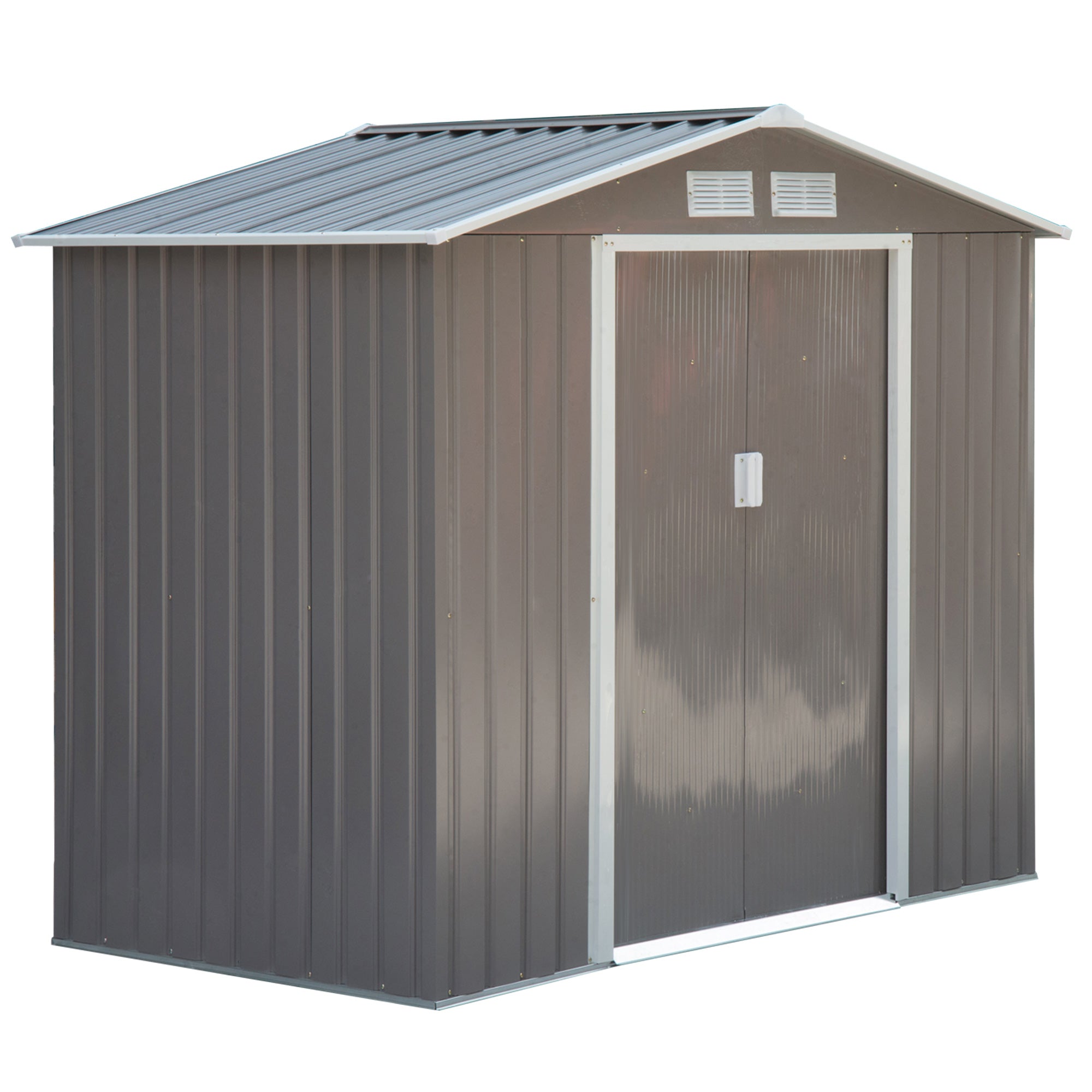 Outsunny 7ft x 4ft Lockable Garden Metal Storage Shed Storage Roofed Tool Metal Shed w/ Air Vents Steel Grey - anydaydirect