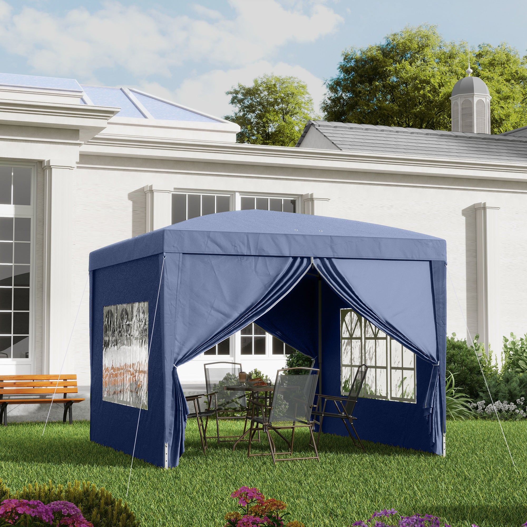 Outsunny 3 x 3(m) Pop Up Gazebo, Water and UV Resistant Party Tent Camping Canopy Marquee with Carry Bag, Blue - anydaydirect