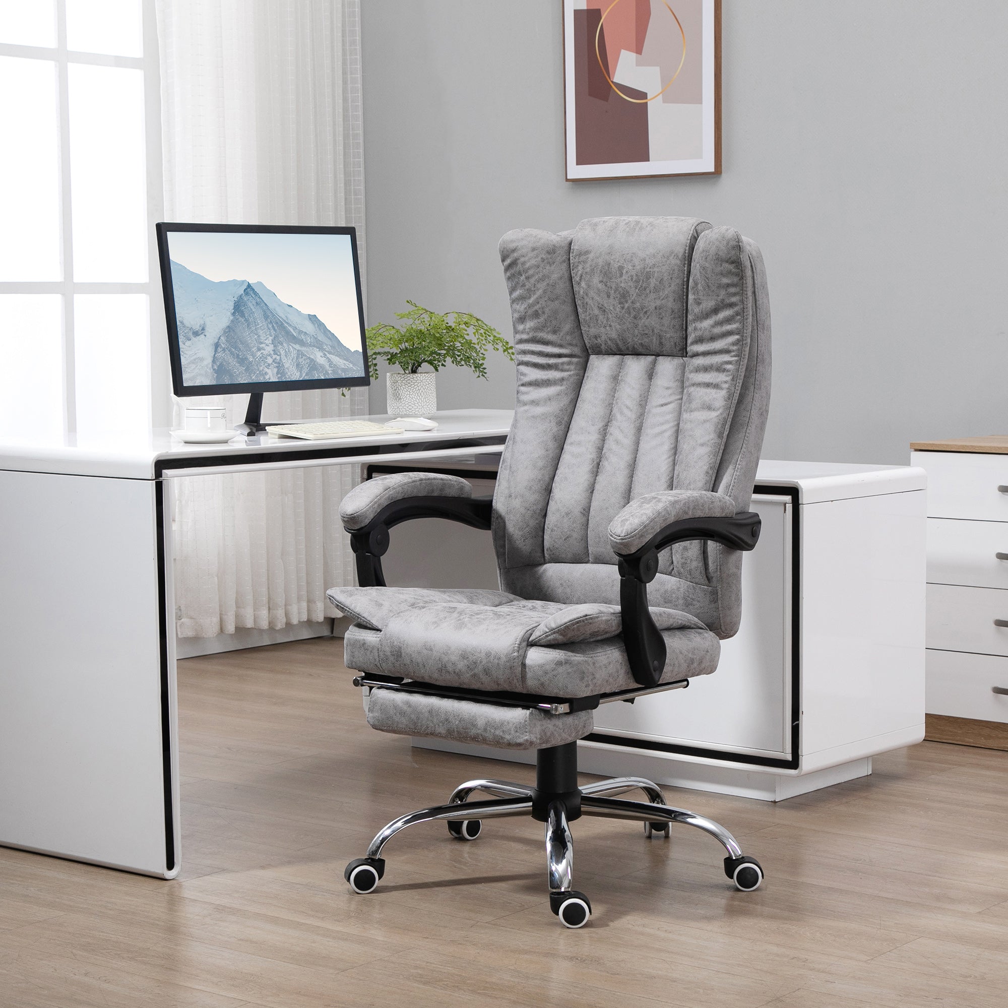 Vinsetto Office Chair with Massage and Heat, Microfibre Reclining Computer Desk Chair with Footrest and Adjustable Height, Swivel Wheels for Home Office, Grey - anydaydirect