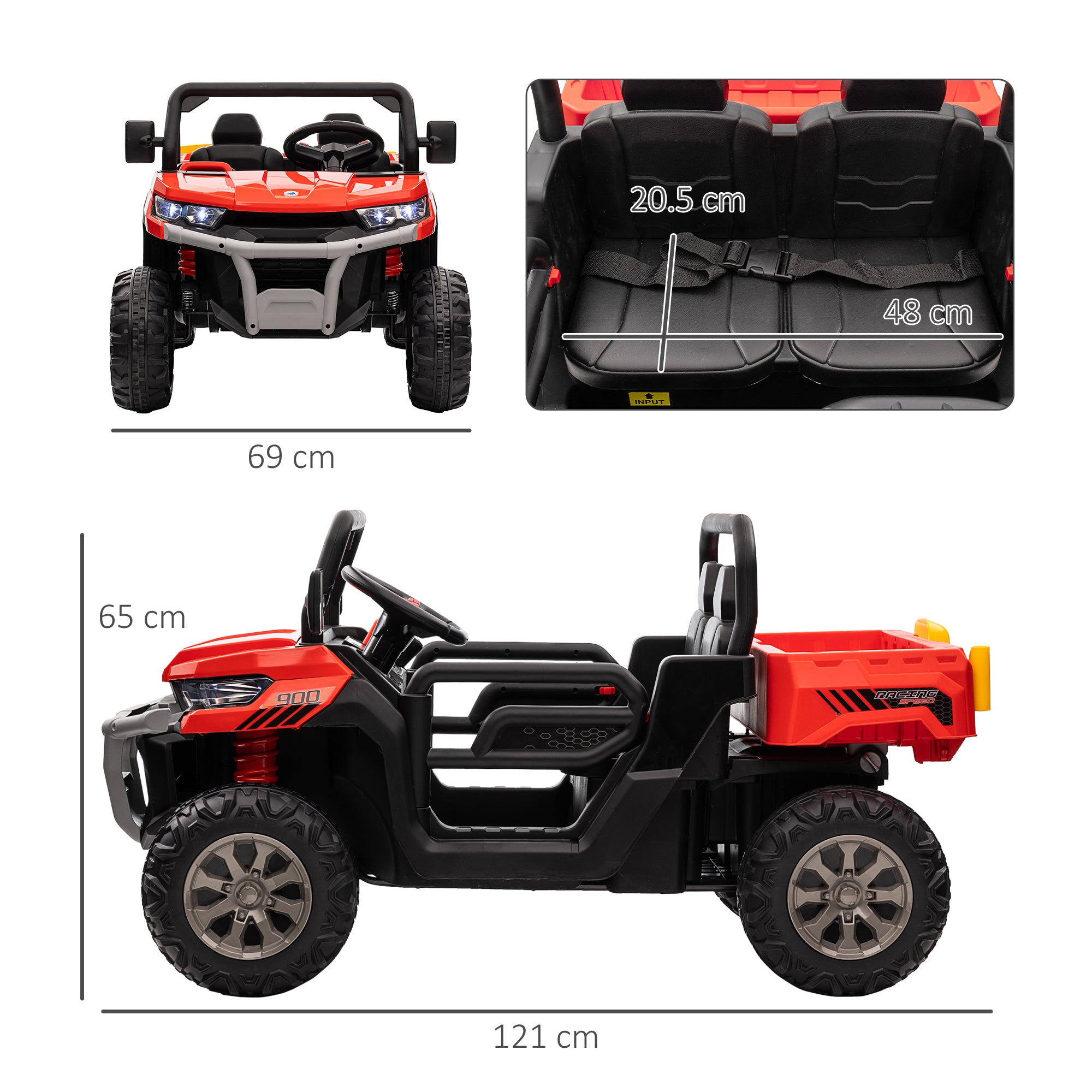 HOMCOM 12V Two-Seater Kids Electric Ride-On Car, with Electric Bucket, Remote Control - Red - anydaydirect