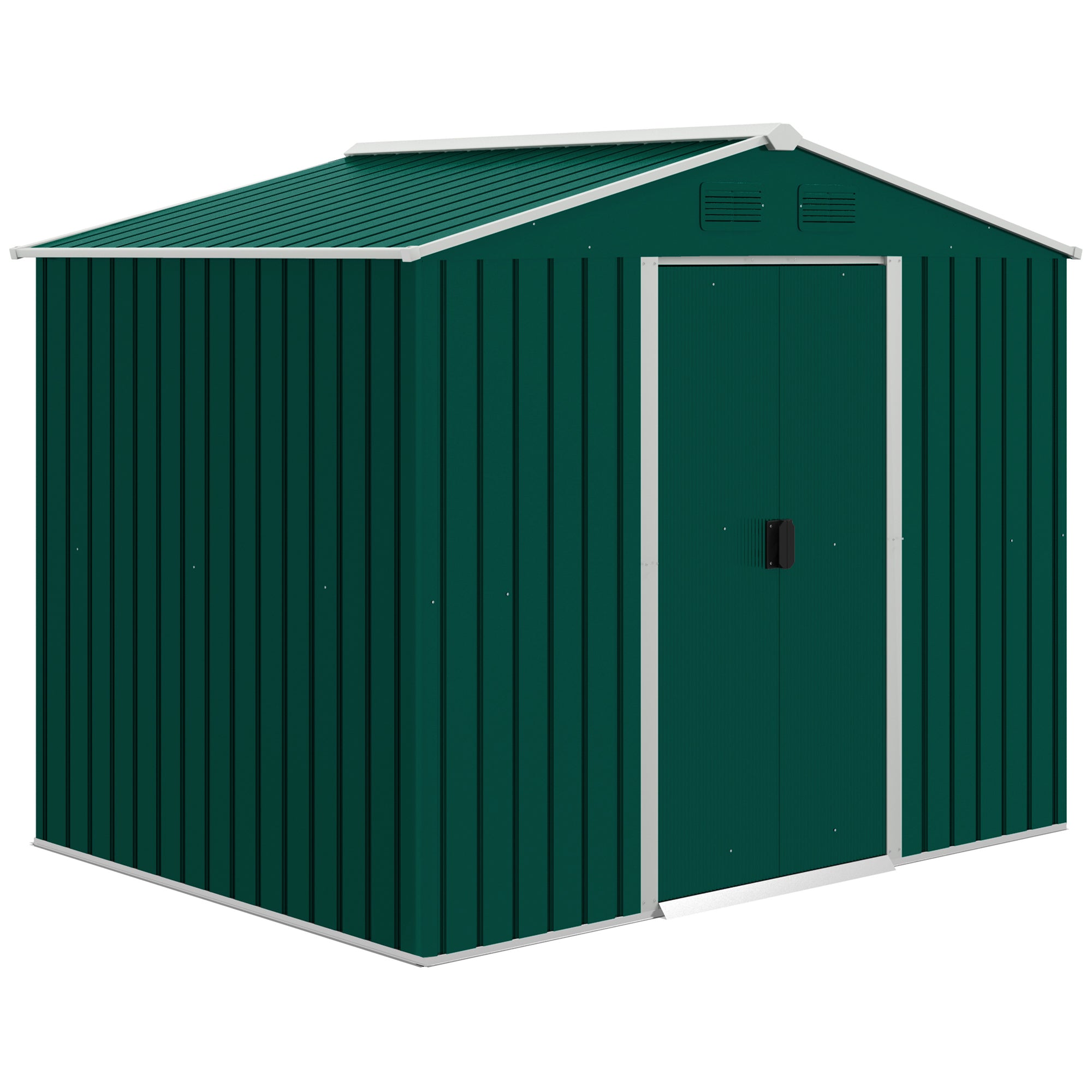 Outsunny 8 x 6 ft Metal Garden Storage Shed Corrugated Steel Roofed Tool Box with Ventilation and Sliding Doors, Green - anydaydirect
