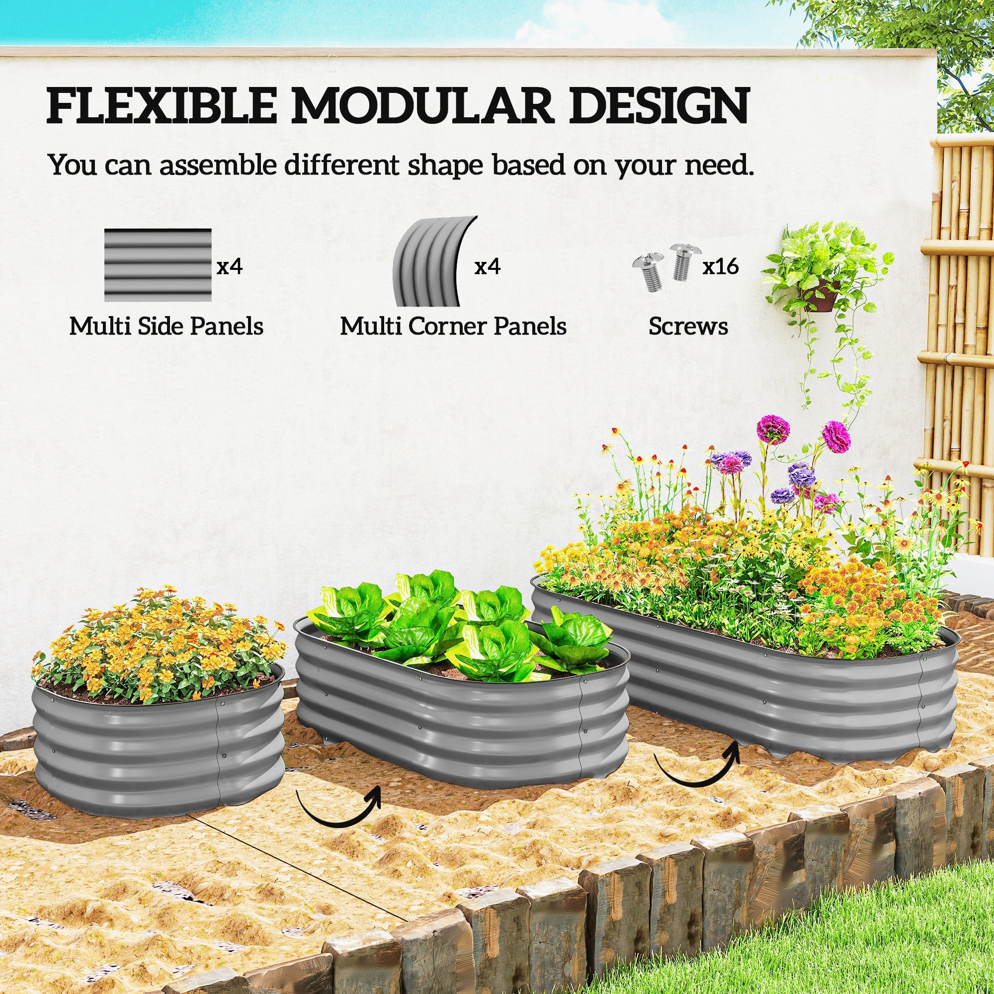 Outsunny Galvanised Raised Garden Bed, Metal Planter Box with Safety Edging, for Flowers, Herbs, Succulents, Silver - anydaydirect