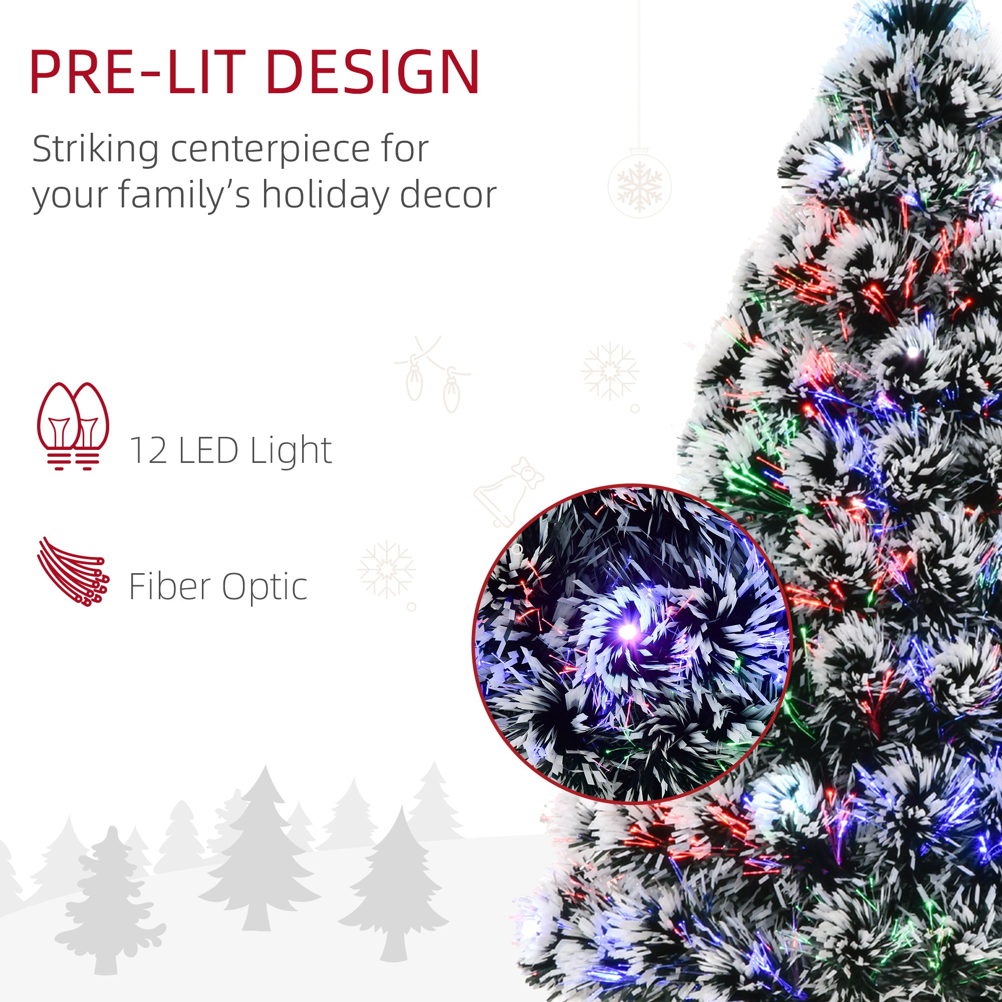 HOMCOM 3ft 90cm Green/White Artificial Christmas Tree W/ Prelit LED - anydaydirect