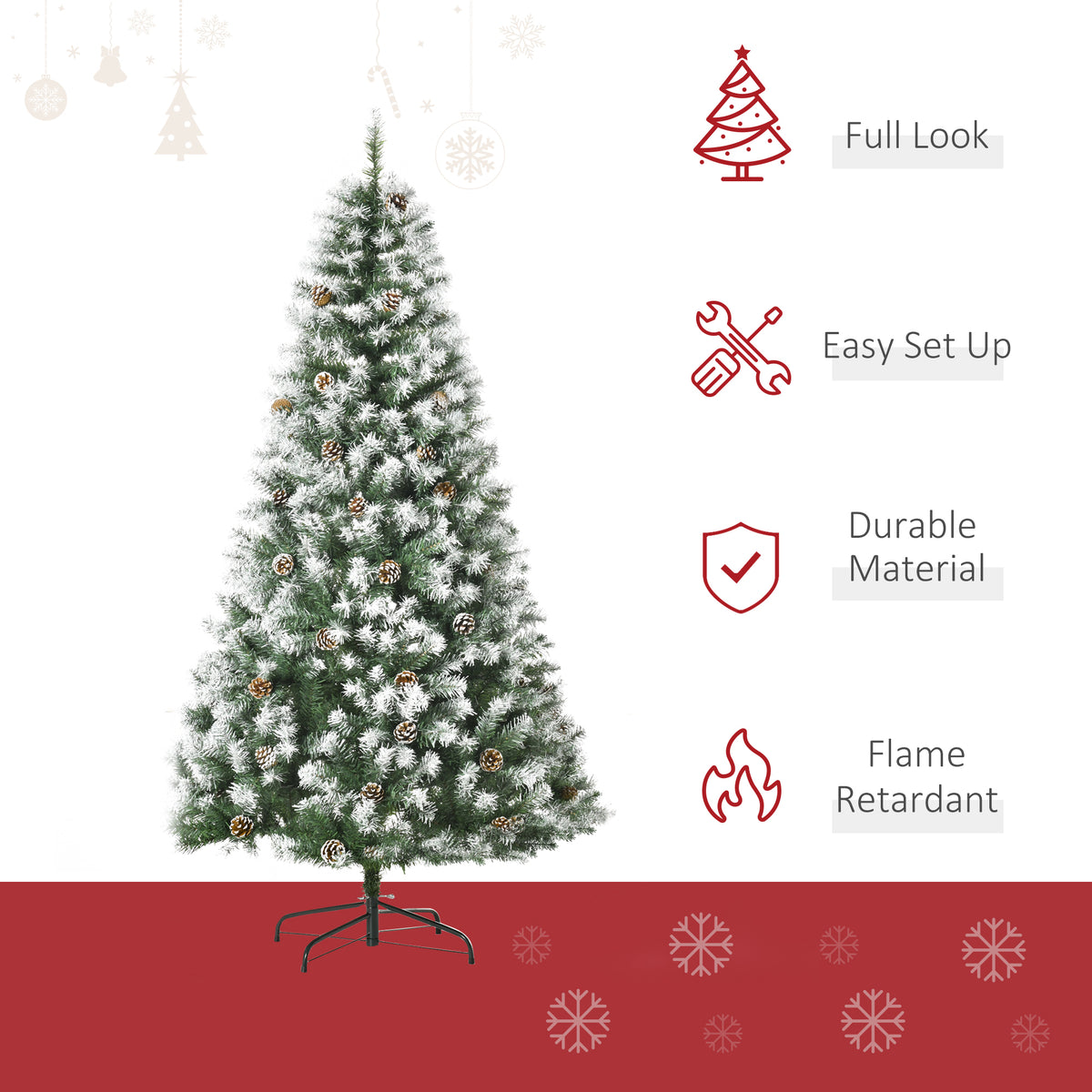HOMCOM 6FT Artificial Christmas Tree with Pine Cones, Holiday Home Xmas Decoration Automatic Open, Green - anydaydirect