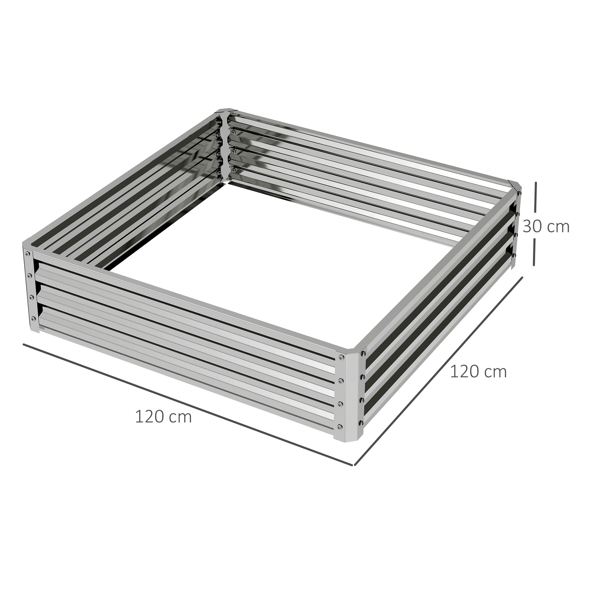 Outsunny Square Raised Garden Bed Box with Weatherized Steel Frame for Vegetables, Flowers, & Herbs, 120 x 120 x 30cm, Silver Tone - anydaydirect