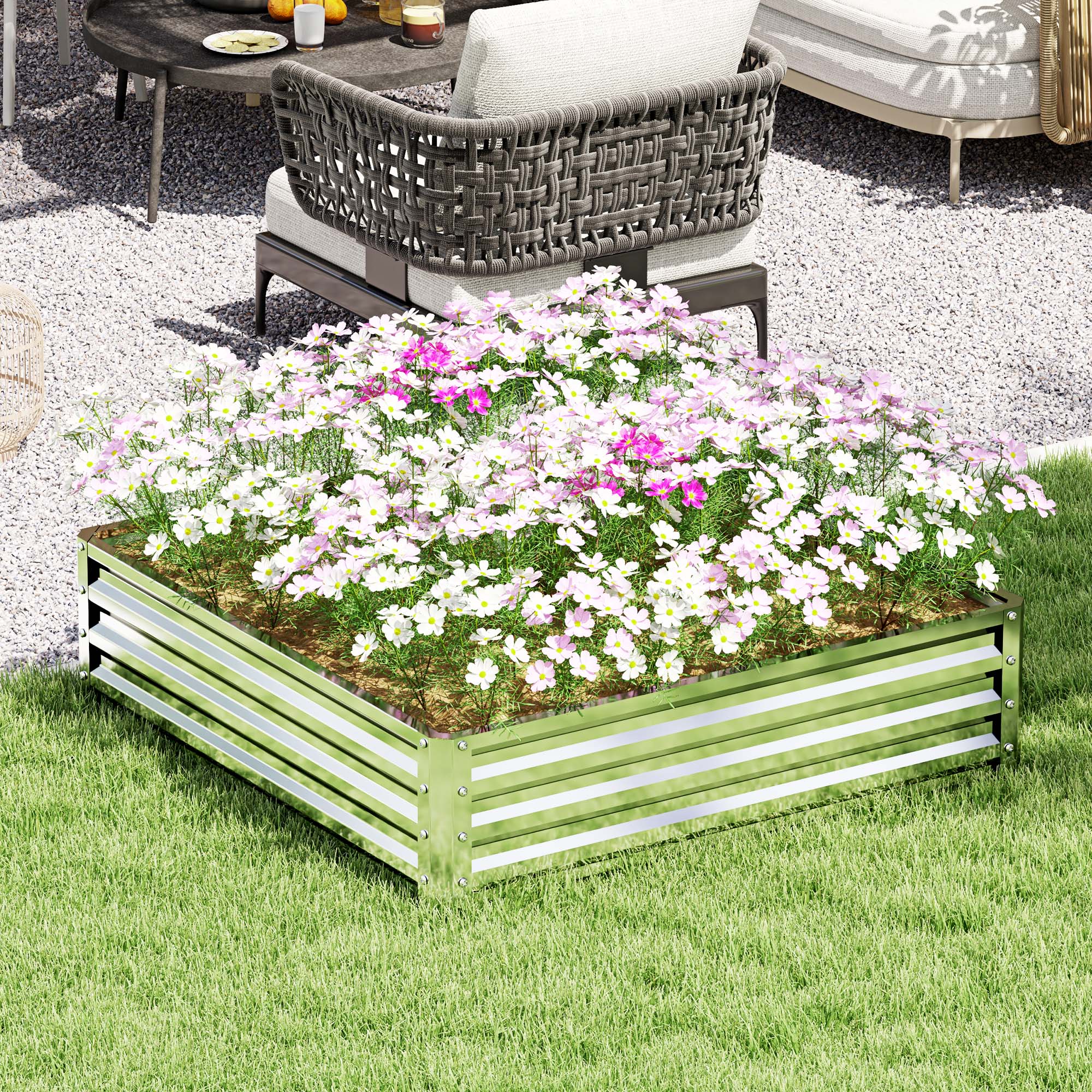 Outsunny Square Raised Garden Bed Box with Weatherized Steel Frame for Vegetables, Flowers, & Herbs, 120 x 120 x 30cm, Silver Tone - anydaydirect