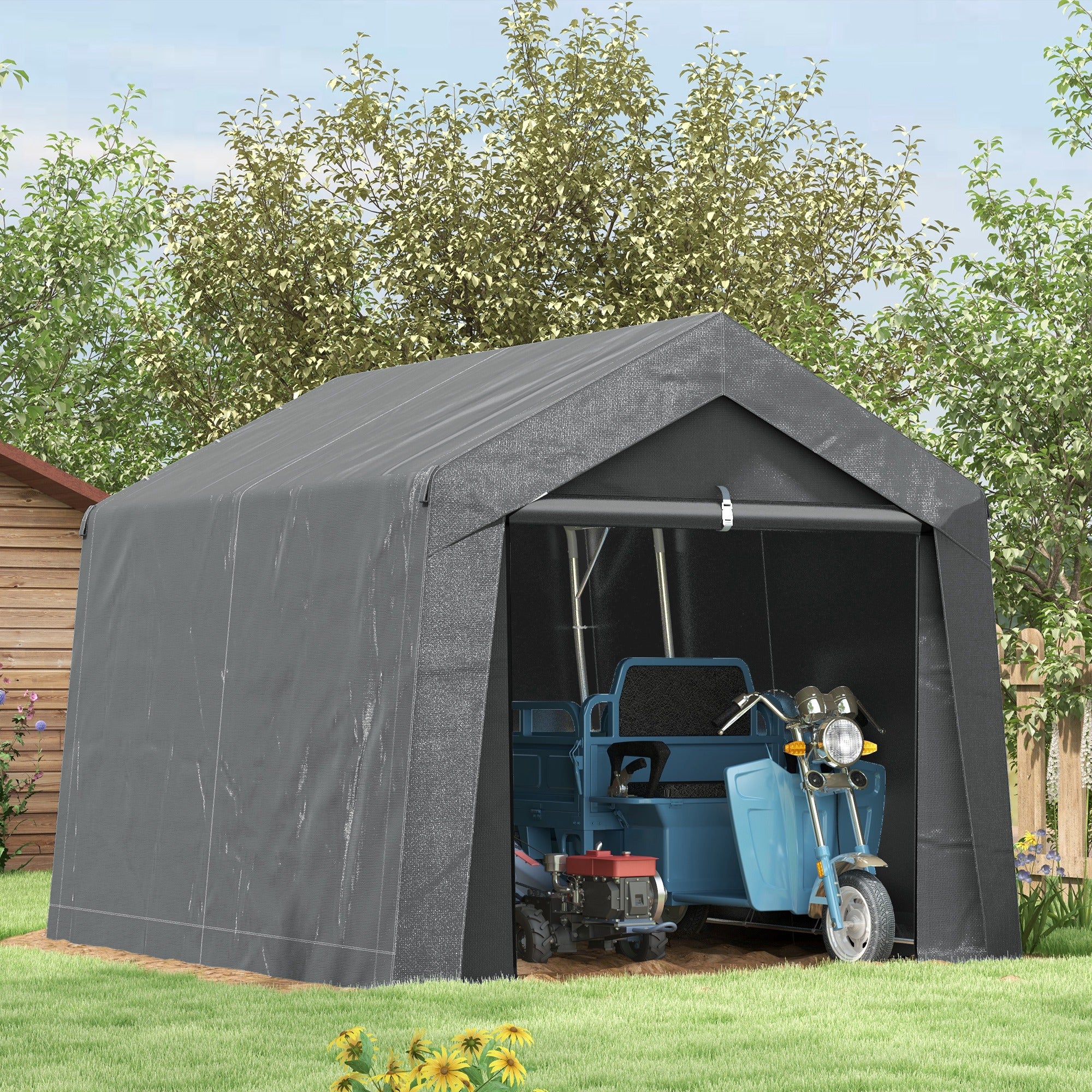 Outsunny 3 x 3(m) Waterproof Portable Shed, Garden Storage Tent with Ventilation Window, for Bike, Motorbike, Garden Tools - anydaydirect
