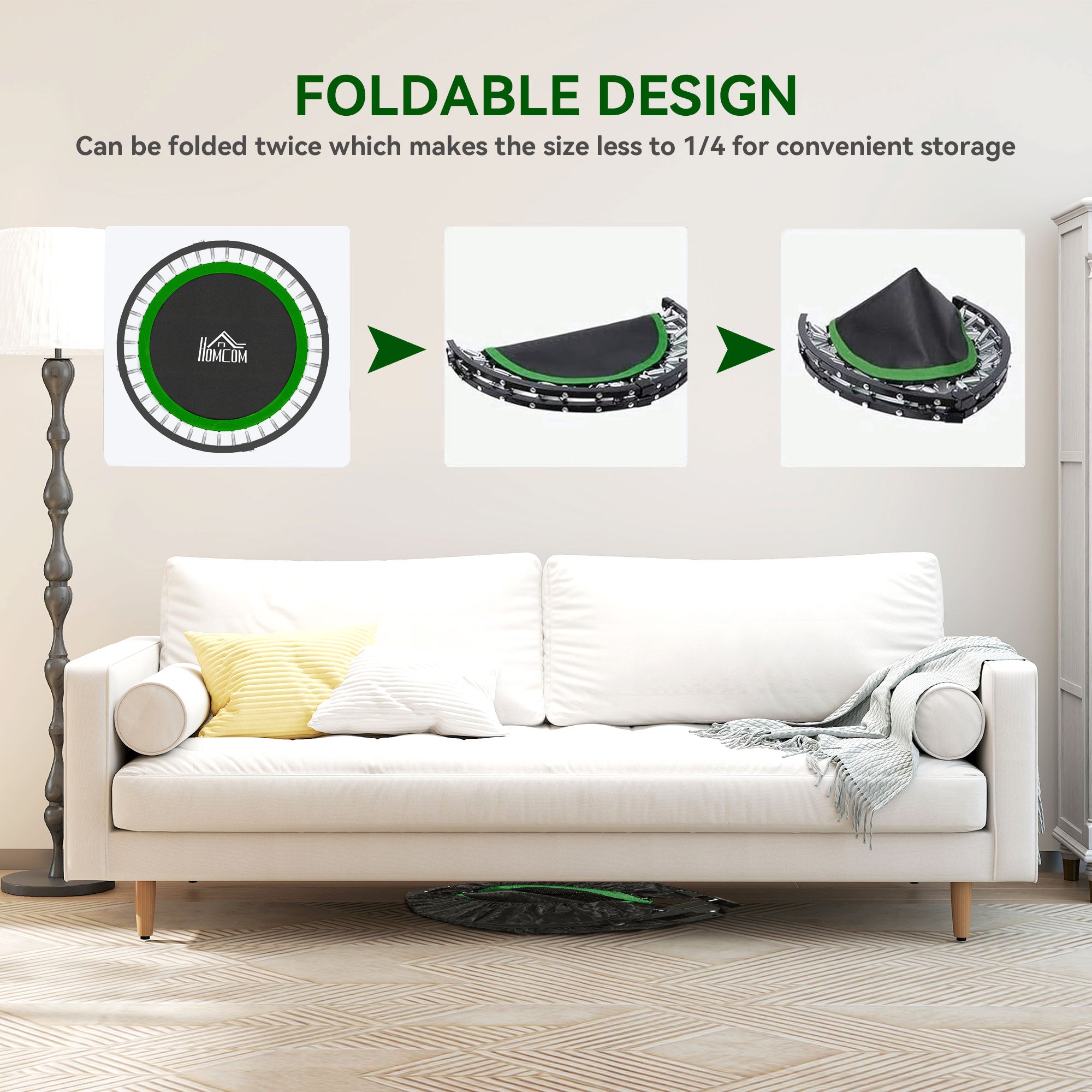 HOMCOM 40" Foldable Mini Fitness Trampoline, with Adjustable Foam Handle, Green - anydaydirect
