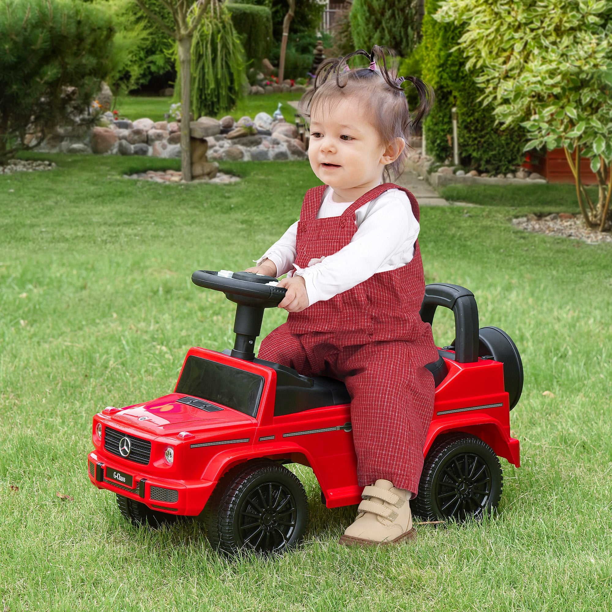 HOMCOM Aosom Compatible Baby Toddler Push Handle Sliding Car Mercedes-Benz G350 Licensed w/Big Steering Wheel Anti-overturning System Red - anydaydirect