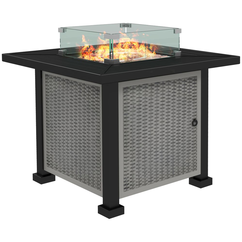 Outsunny Outdoor Propane Gas Fire Pit Table w/ Wind Screen & Glass Beads, Grey - anydaydirect
