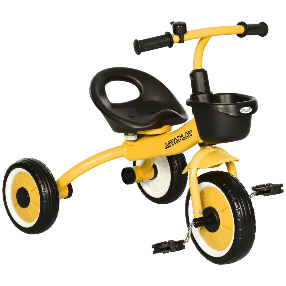 AIYAPLAY Trike with Adjustable Seat Basket Kids Tricycle for 2-5 Year Old Yellow - anydaydirect