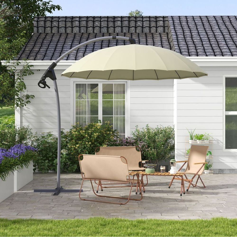 Outsunny 2.7m Cantilever Parasol with Cross Base, Crank Handle, 16 Ribs, Beige - anydaydirect