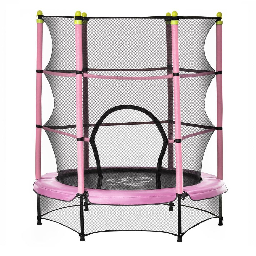 HOMCOM 5.2FT Kids Trampoline with Safety Enclosure, Indoor Outdoor - Pink - anydaydirect