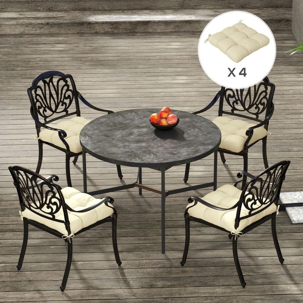 Outsunny Set of 4 Outdoor Seat Cushion with Ties, for Garden Furniture, Beige - anydaydirect