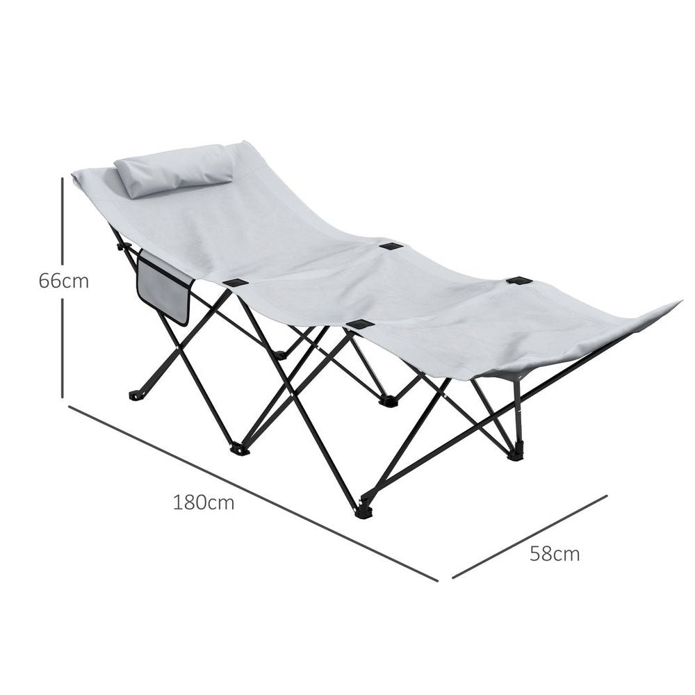 Outsunny Foldable Sun Lounger w/ Side Pocket, Oxford Headrest Sun Lounger, Grey - anydaydirect