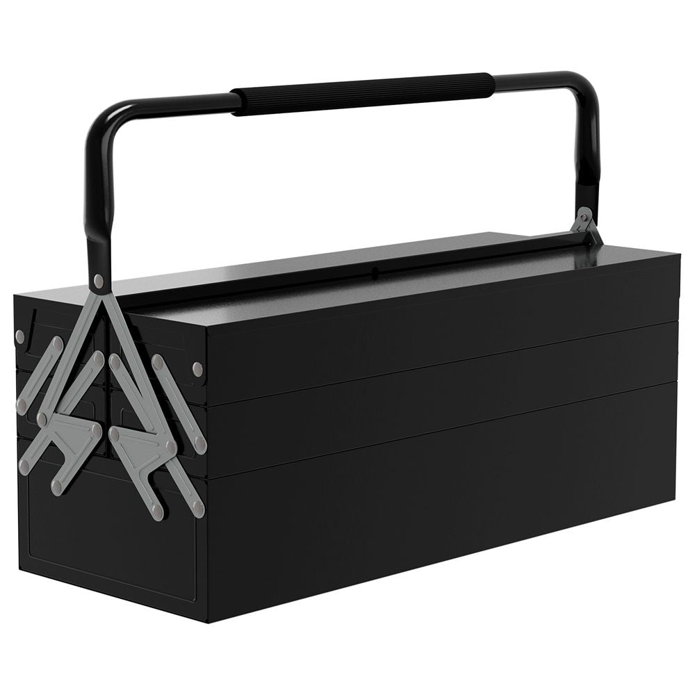DURHAND 3 Tier Metal Toolbox with 5 Tray Carry Handle 56cmx20cmx34cm Black - anydaydirect