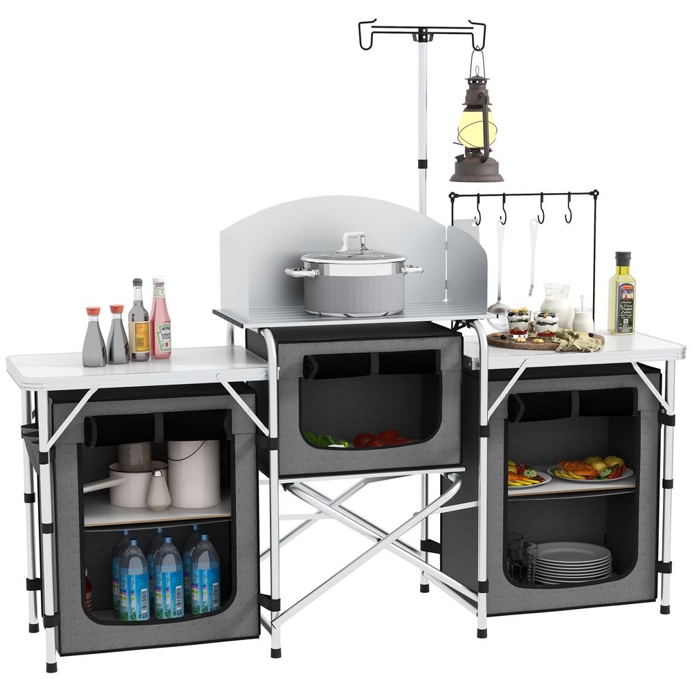 Outsunny Portable Folding Camping Kitchen with Windshield Light Stand Carry Bag - anydaydirect