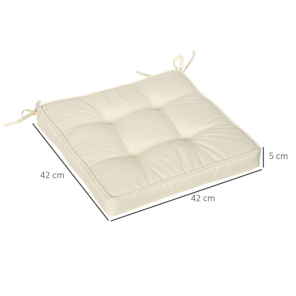 40 x 40cm Garden Seat Cushion with Ties Replacement Dining Chair Seat Pad, Cream - anydaydirect