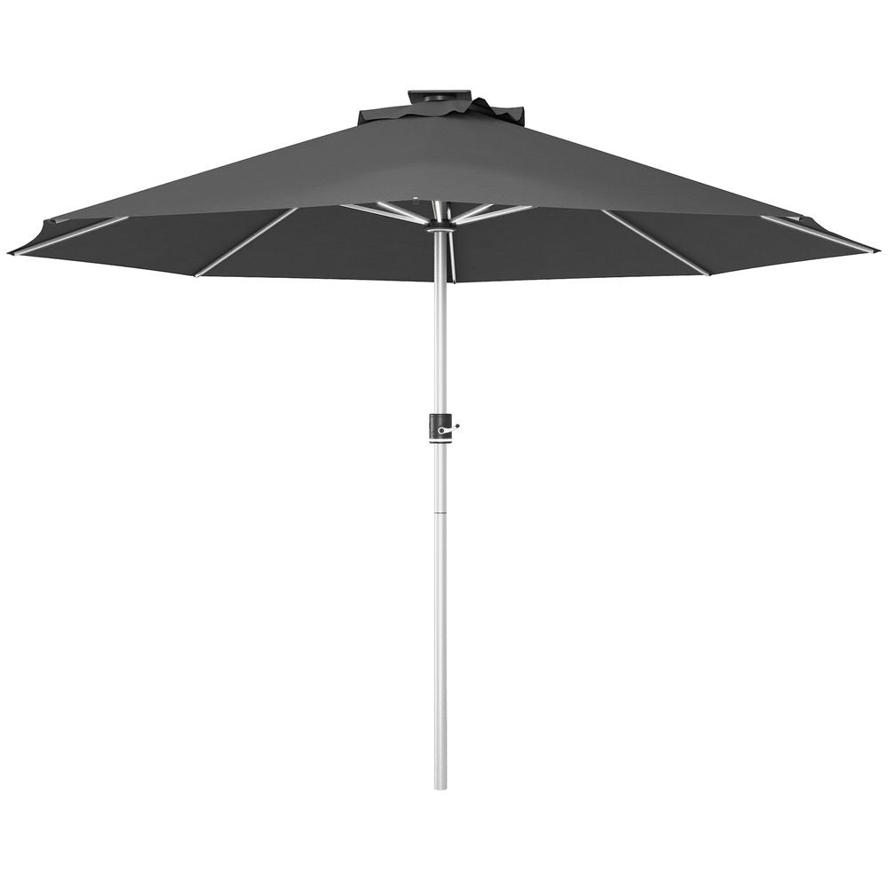 Outsunny Solar Patio Garden Parasol with Lights for Outdoor, Charcoal Grey - anydaydirect
