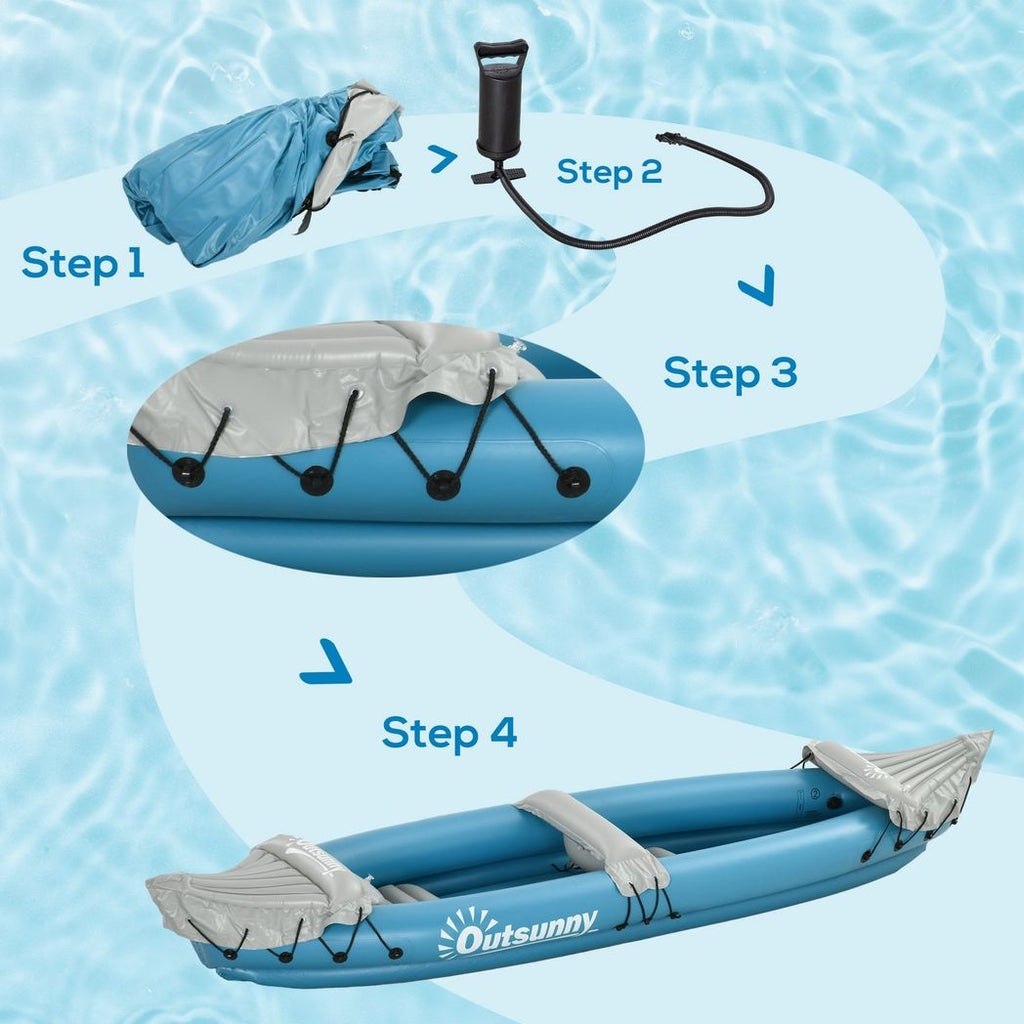 Outsunny Inflatable Kayak Two-Person Inflatable Boat w/ Air Pump, Blue - anydaydirect