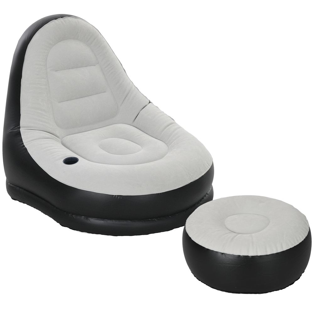 Outsunny Inflatable Chair and Foot Stool for Gaming, Reading, Watching, Grey - anydaydirect
