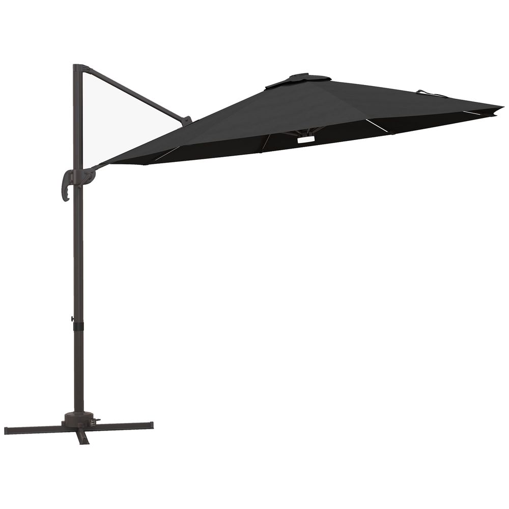 Outsunny 3(m) LED Cantilever Parasol Outdoor with Base Solar Lights Dark Grey - anydaydirect